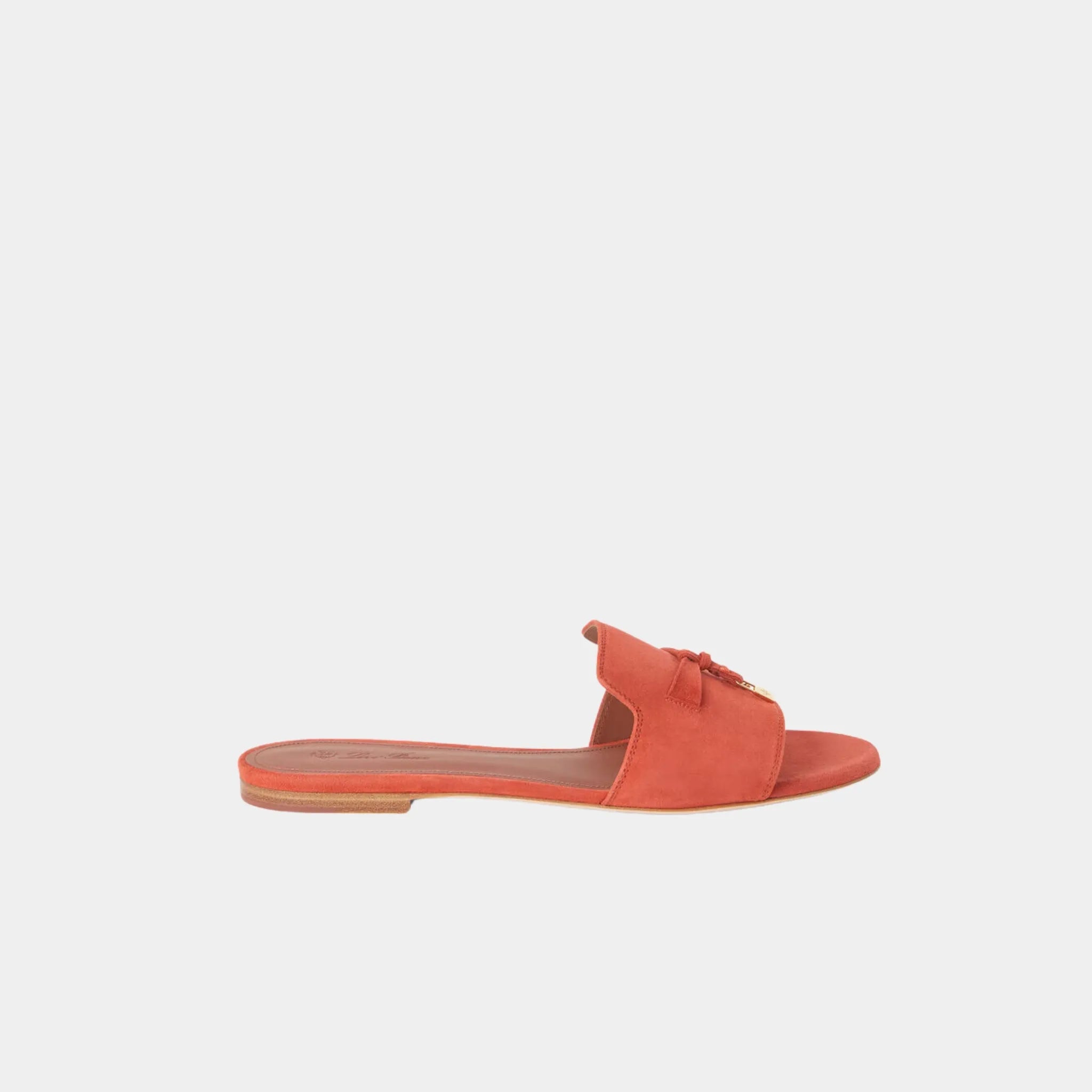 Loro Piana Summer Charms Sandal Flat In Suede Goatskin, Alchermes, Side