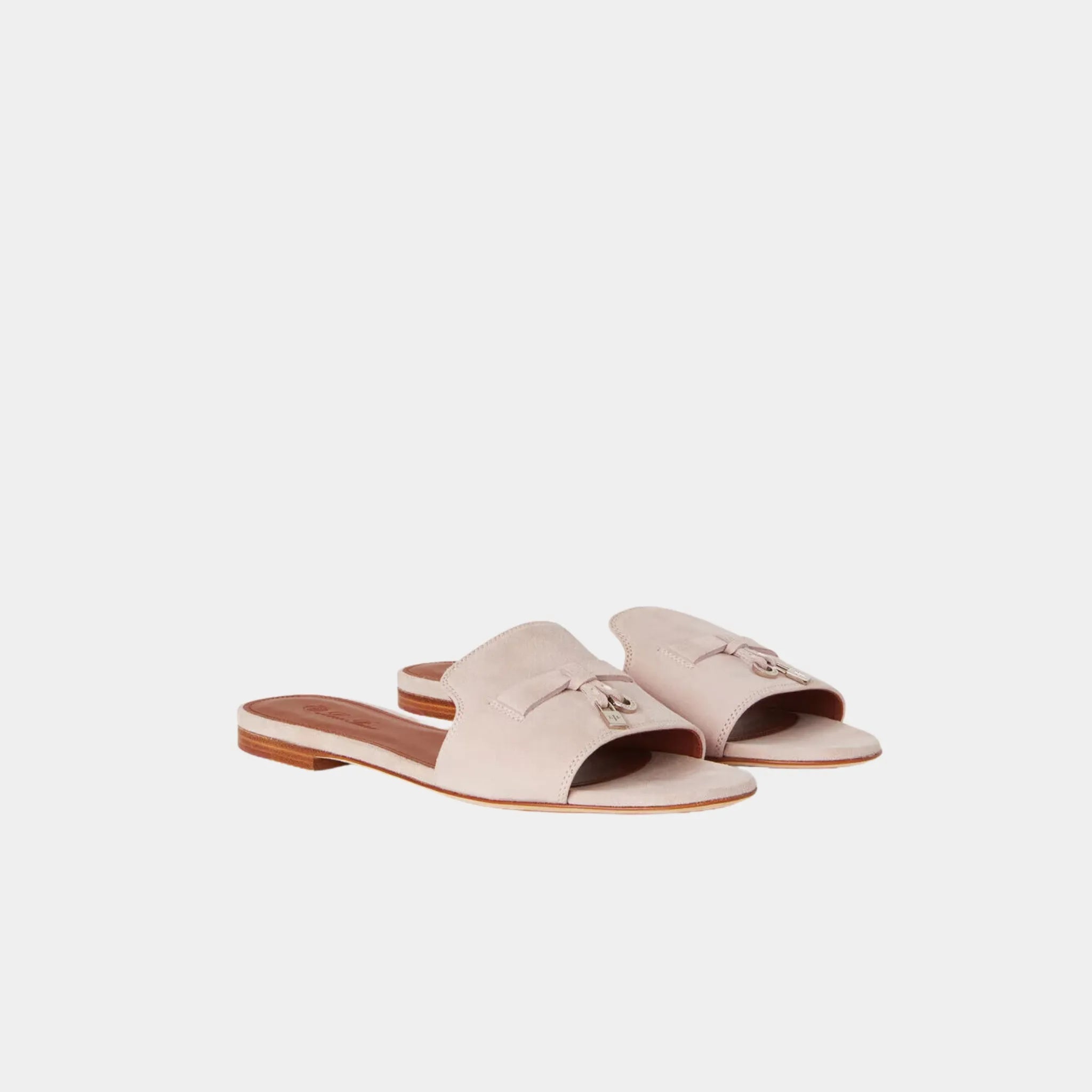 Loro Piana Summer Charms Sandal Flat In Suede Goatskin, Pink Nouveau, Front