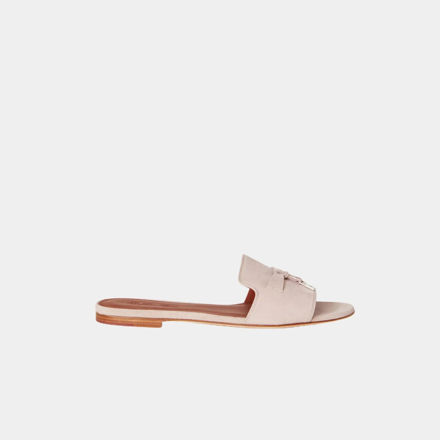Loro Piana Summer Charms Sandal Flat In Suede Goatskin, Pink Nouveau, Side