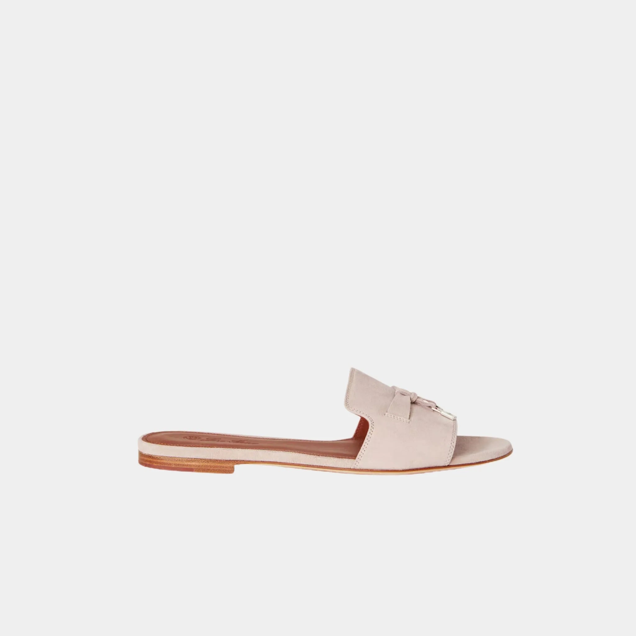 Loro Piana Summer Charms Sandal Flat In Suede Goatskin, Pink Nouveau, Side