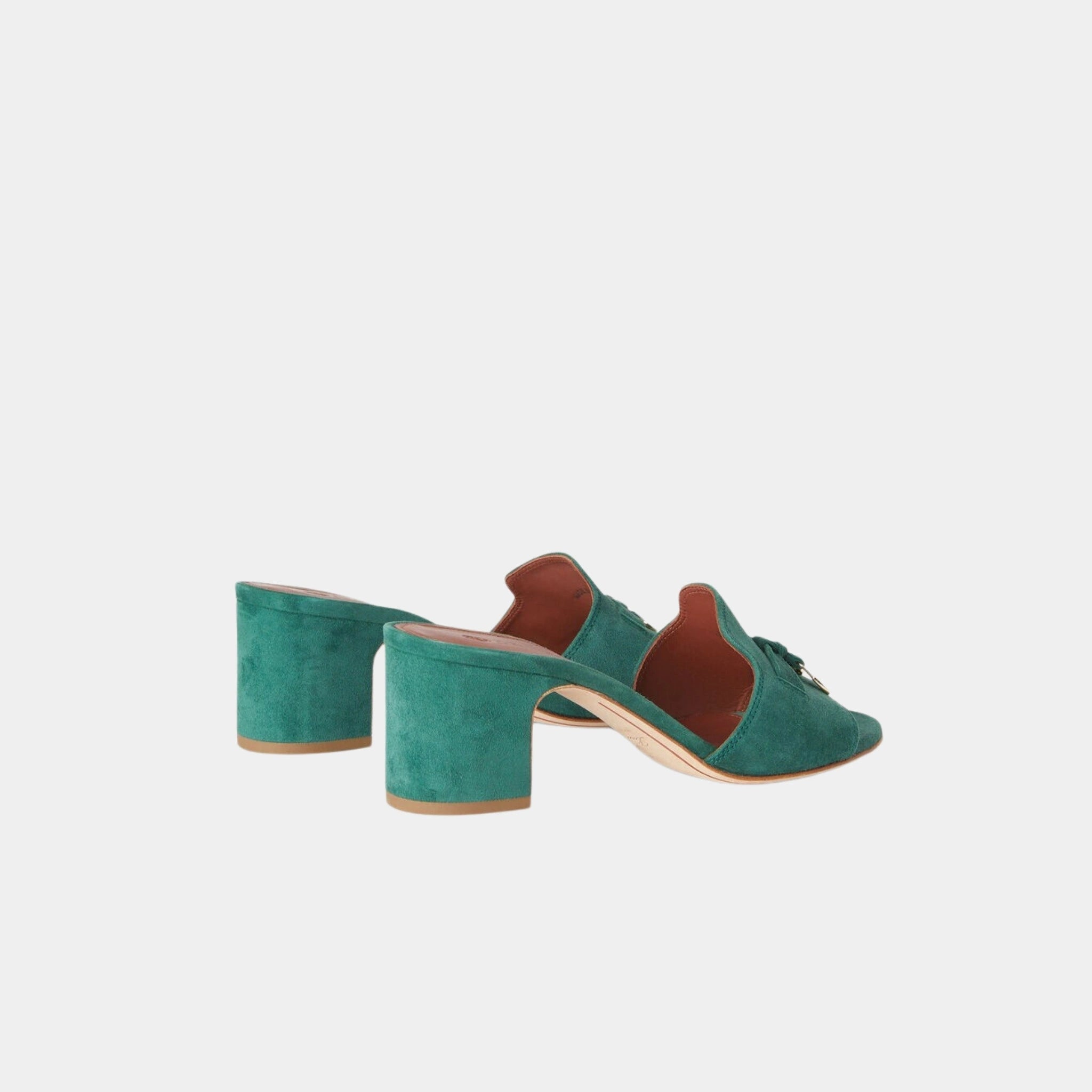 Loro Piana Summer Charms Heel Sandal Suede Goatskin, Army Gray, Back