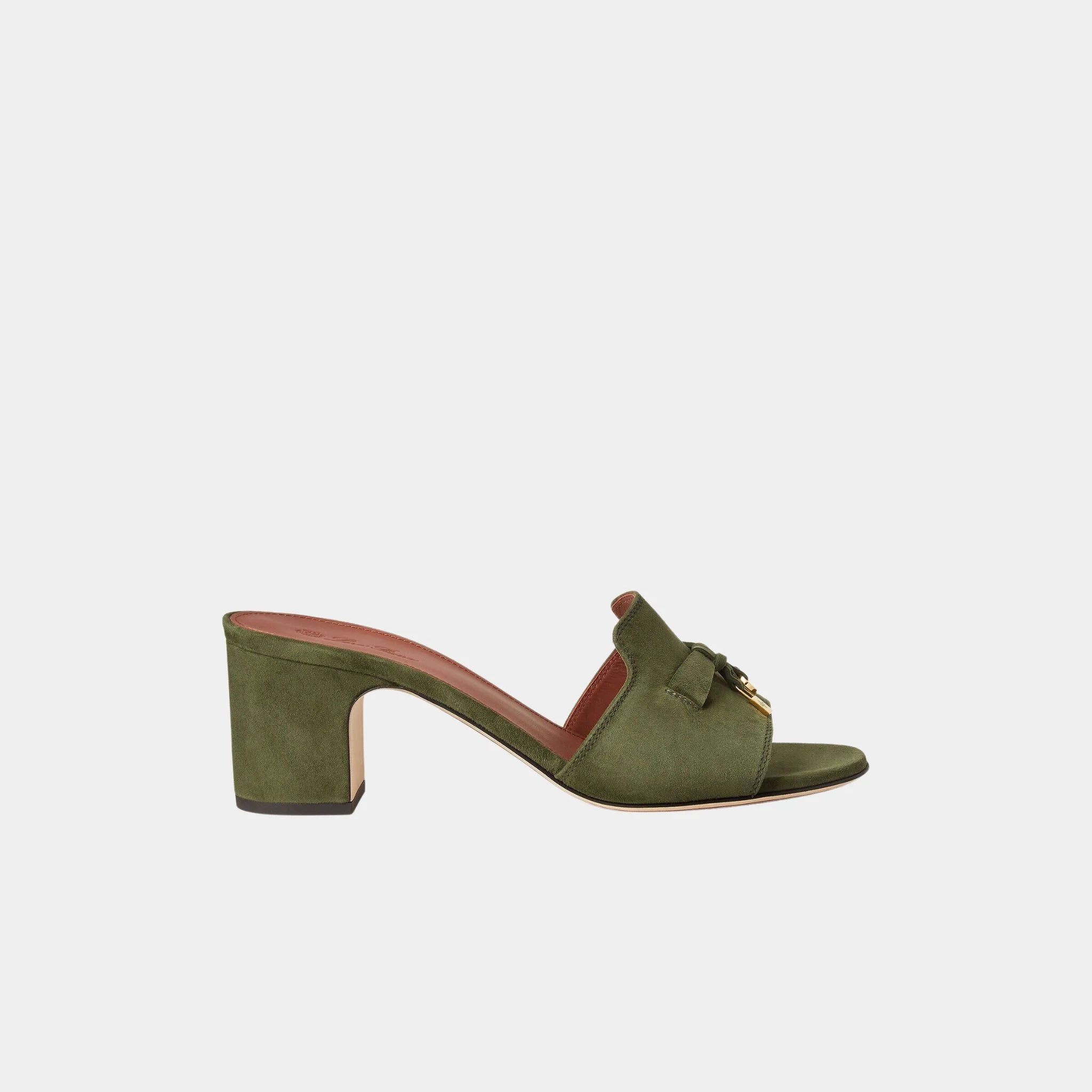 Loro Piana Summer Charms Heel Sandal Suede Goatskin, Ribbon Green, Side