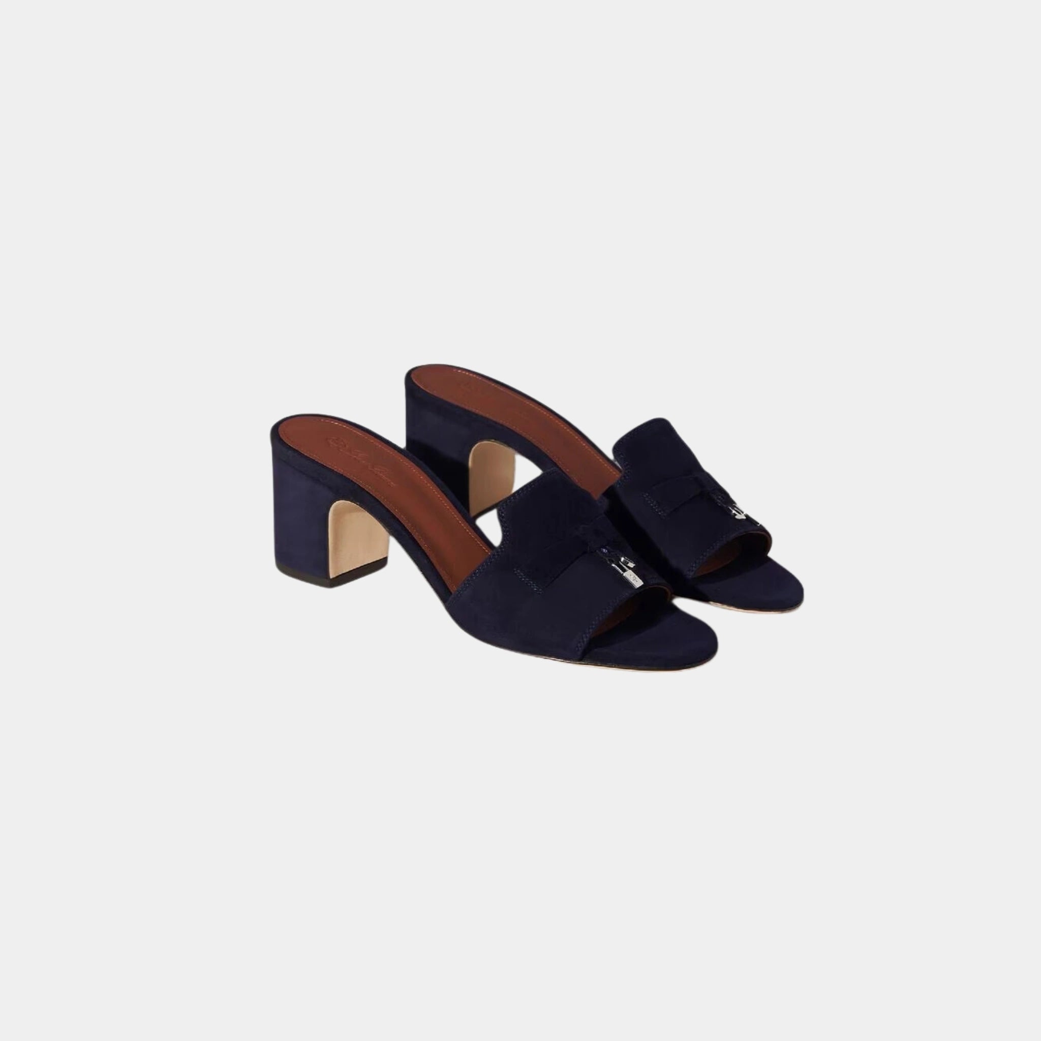 Loro Piana Summer Charms Heeled Sandal, Navy Blue, Front