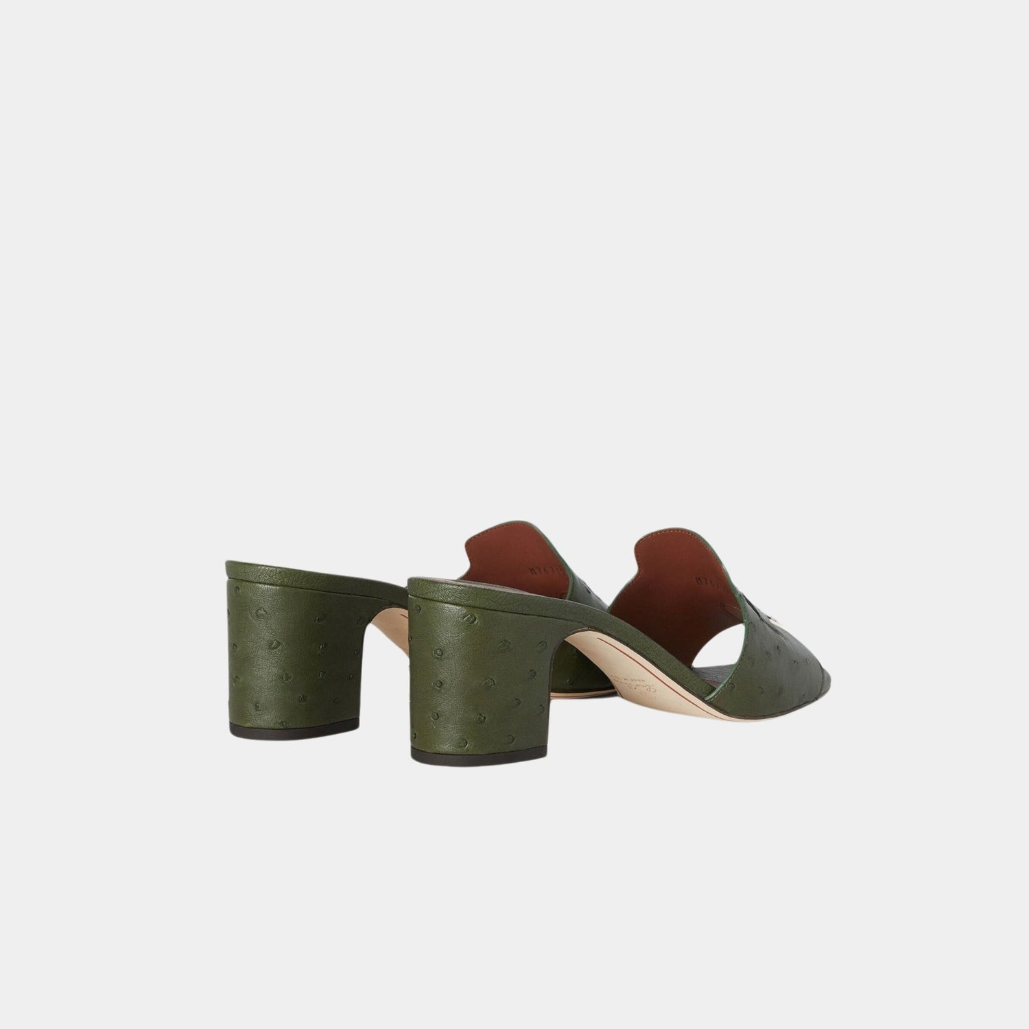 Loro Piana Summer Charms Heeled Sandal Ostrich Leather, Dark Lichen Green, Back