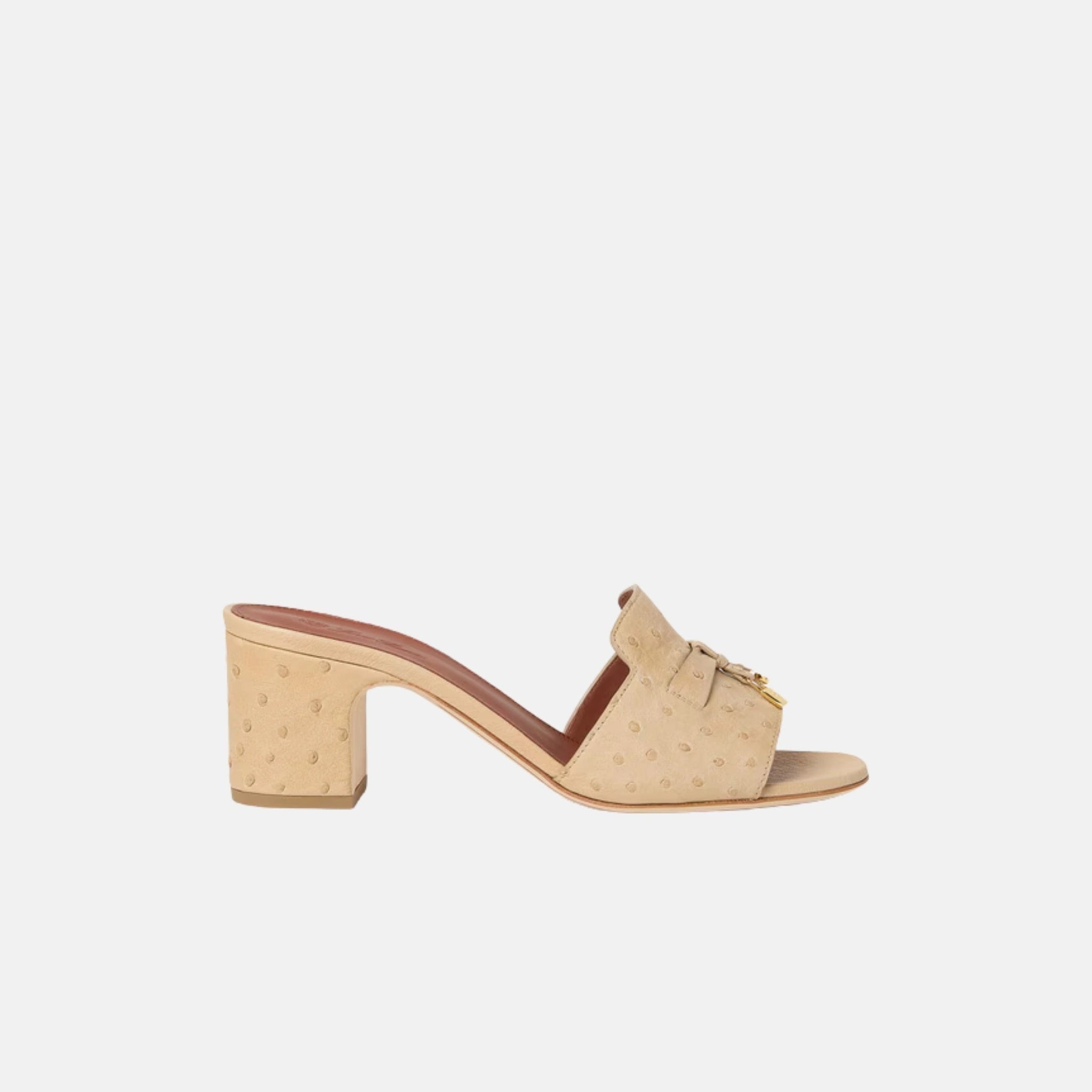 Loro Piana Summer Charms Heeled Sandal Ostrich Leather, Orix, Side