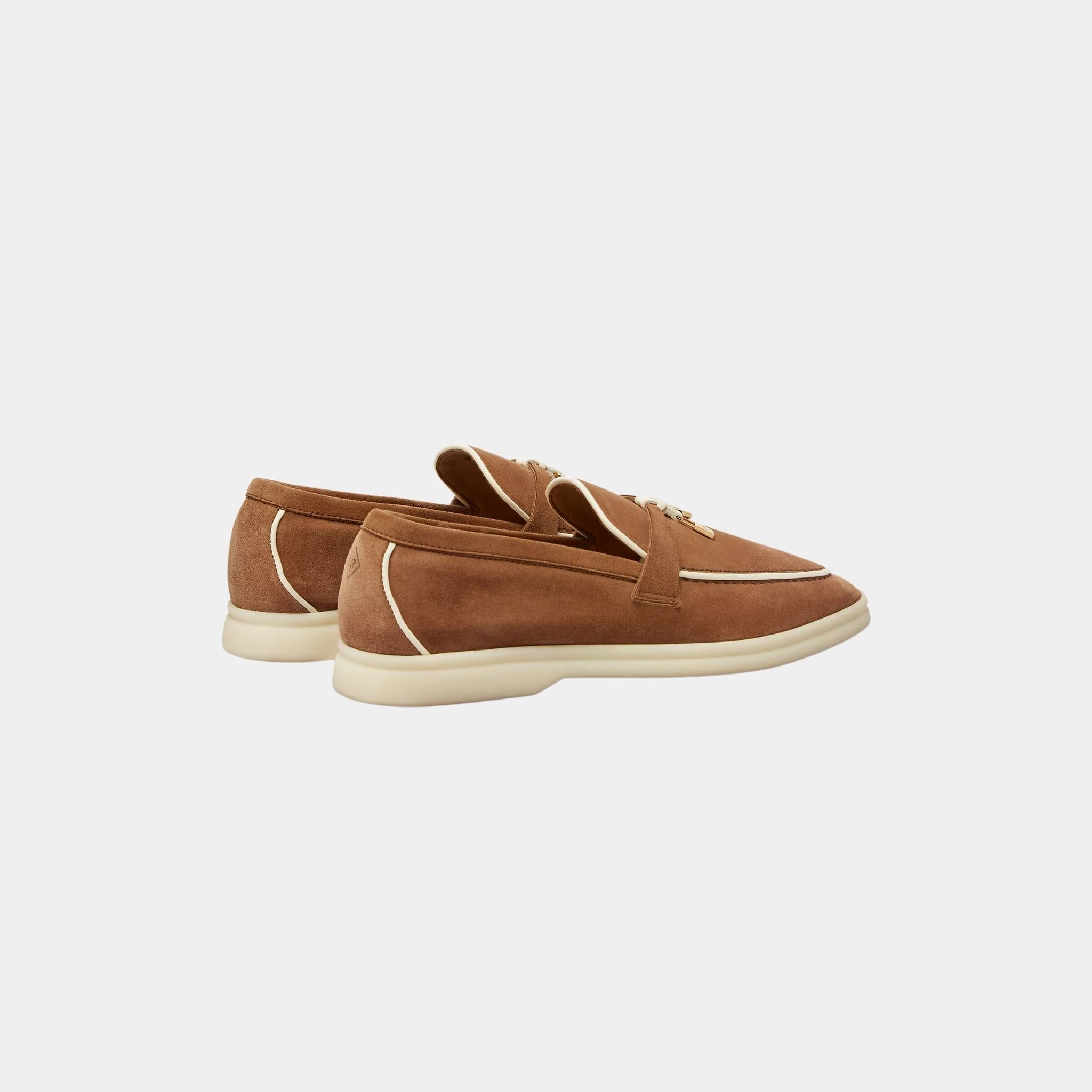 Loro Piana Summer Charms Walk Loafers In Suede Goatskin, Mole, Back