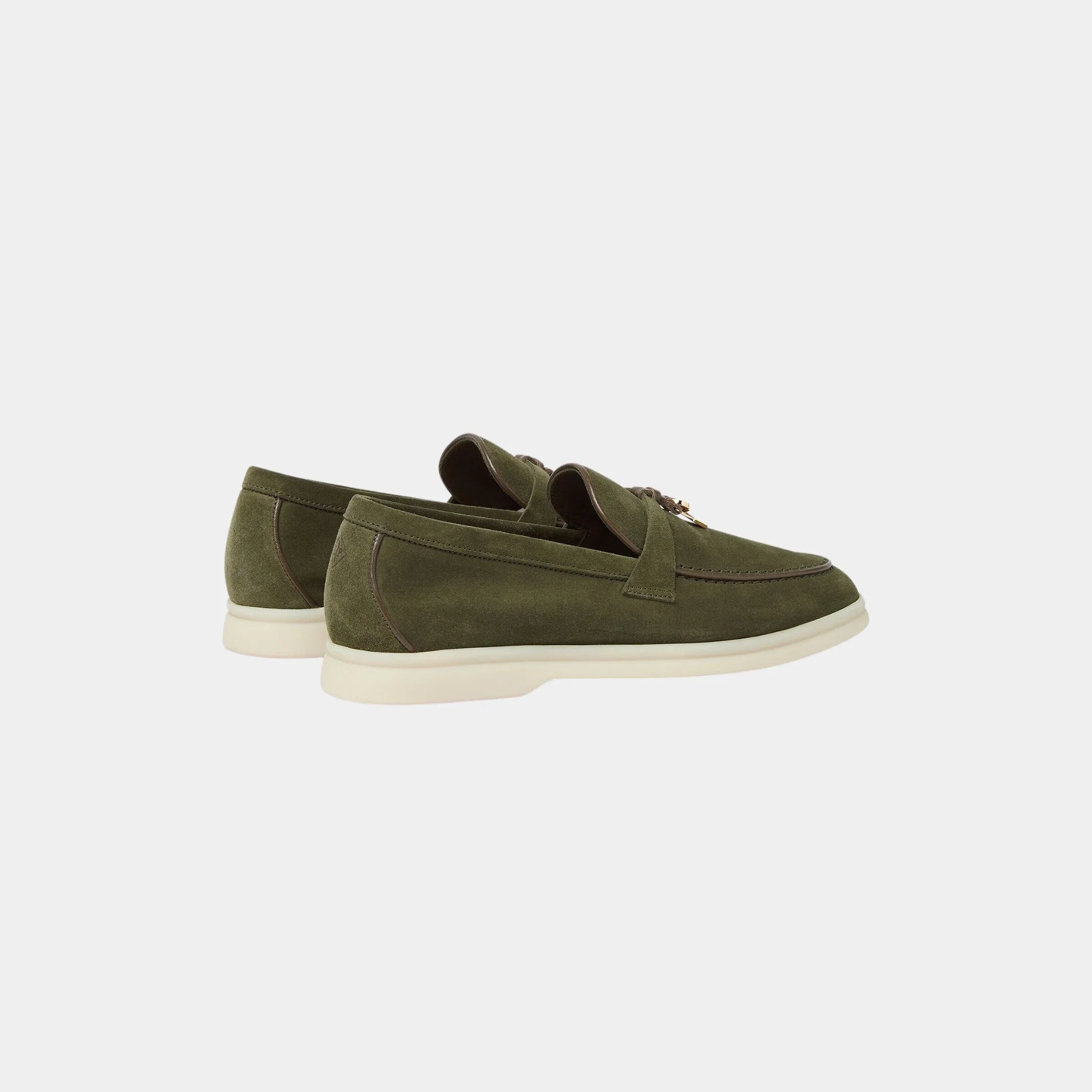 Loro Piana Summer Charms Walk Loafers In Suede Goatskin, Ribbon Green, Back