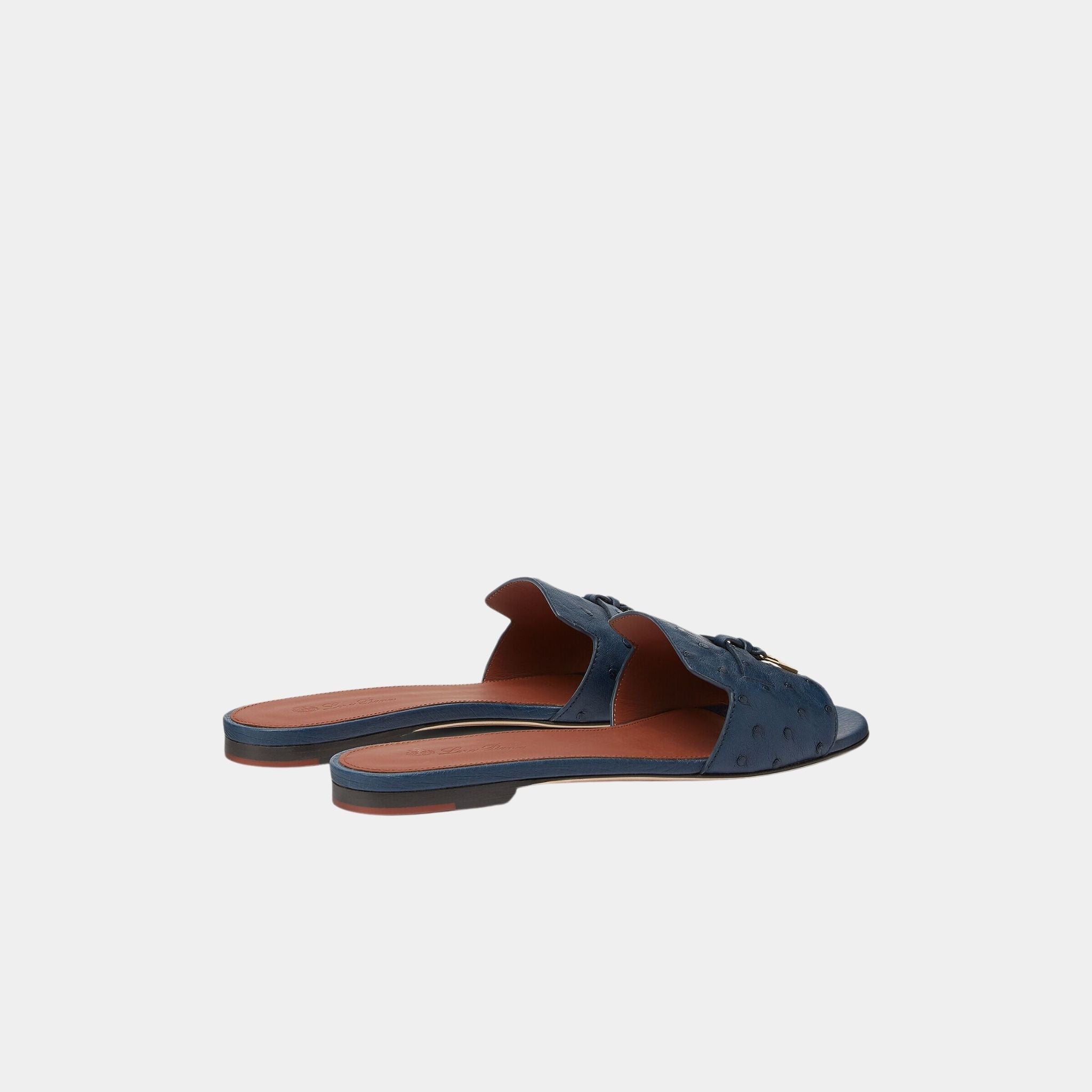 Loro Piana Summer Charms Ostrich Leather Flat Sandal, Ocean Heart, Back