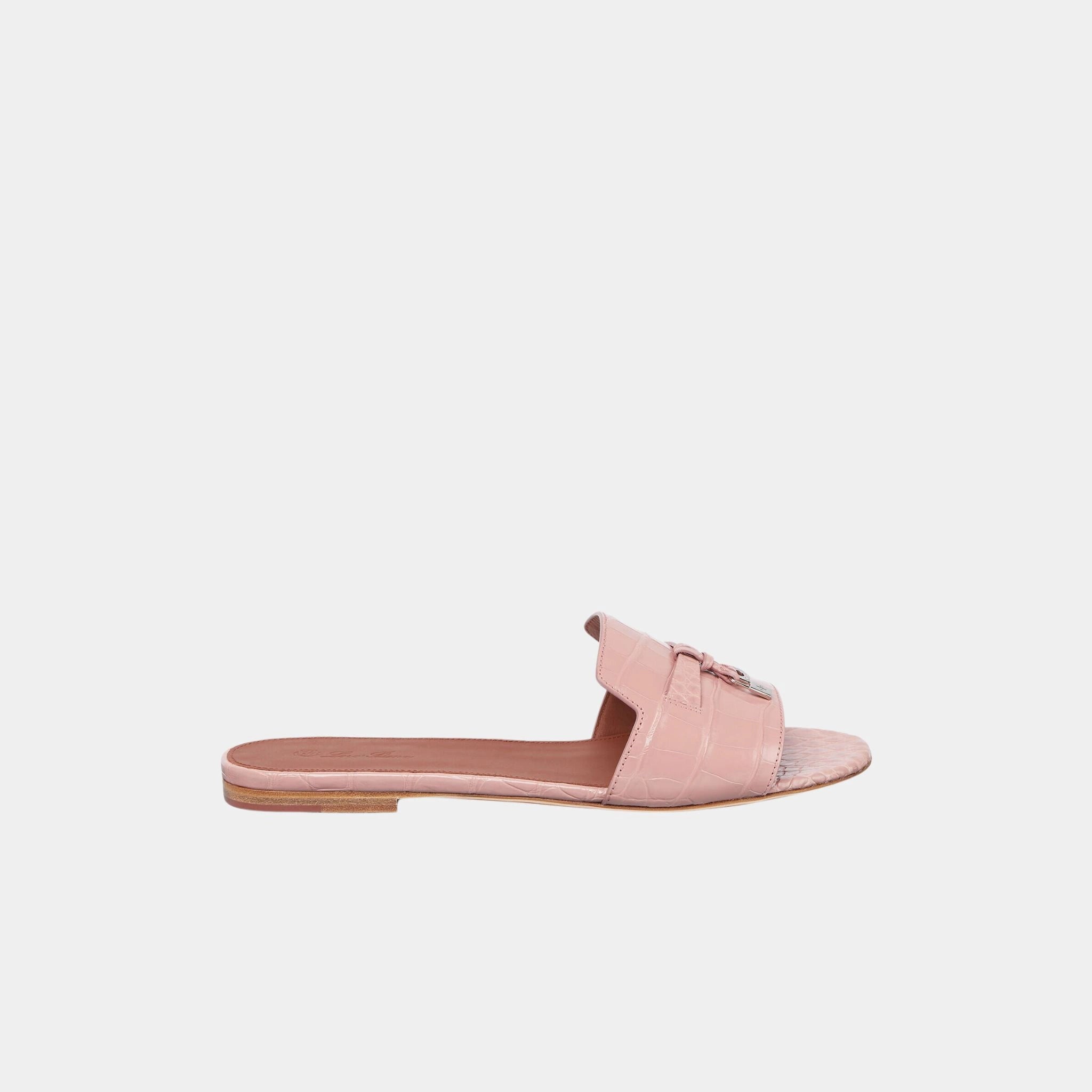 Loro Piana Summer Charms Sandal in Alligator Leather, Noisette Rose, Side