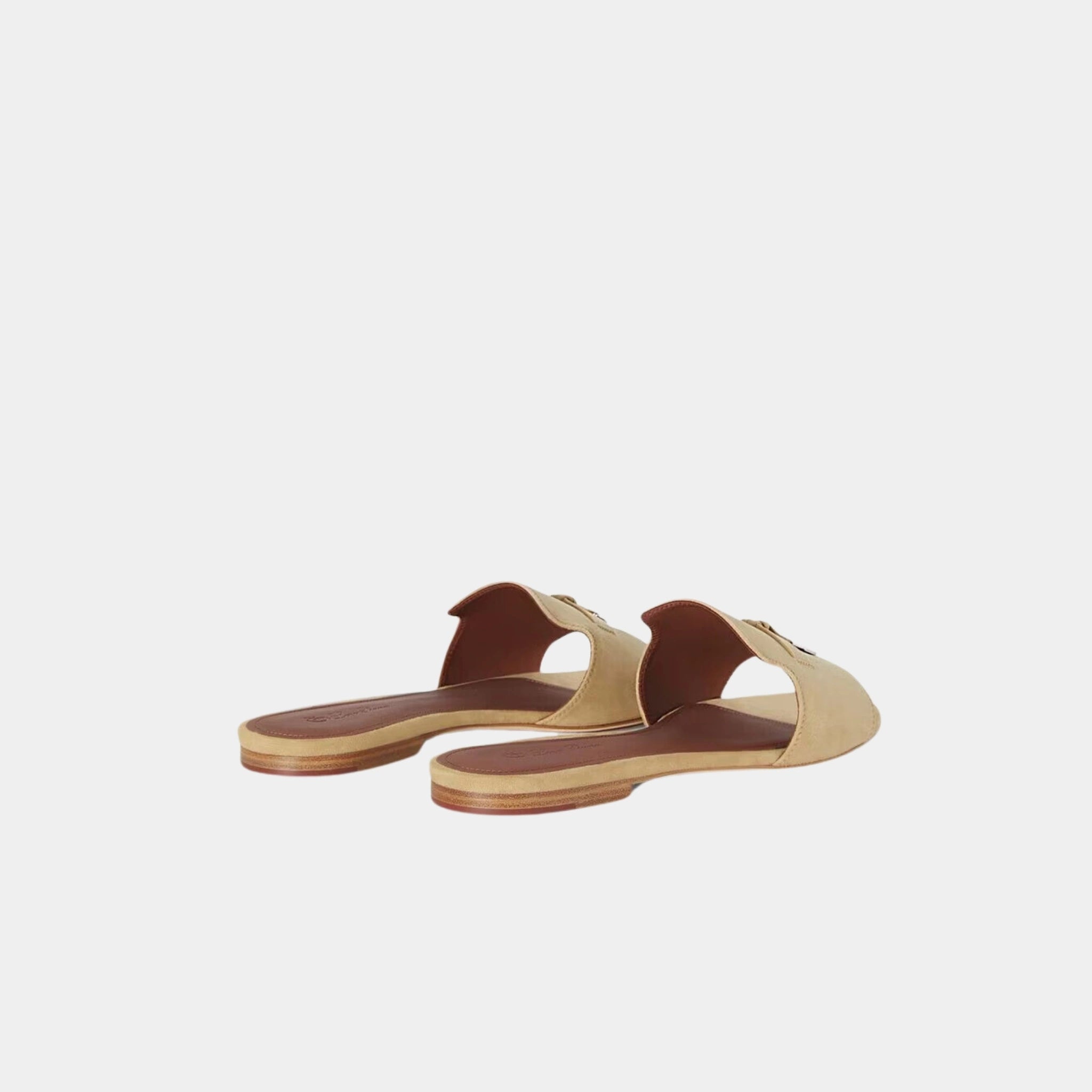 Loro Piana Summer Charms Sandal Flat Suede Goatskin, Egyptian Rock, Front