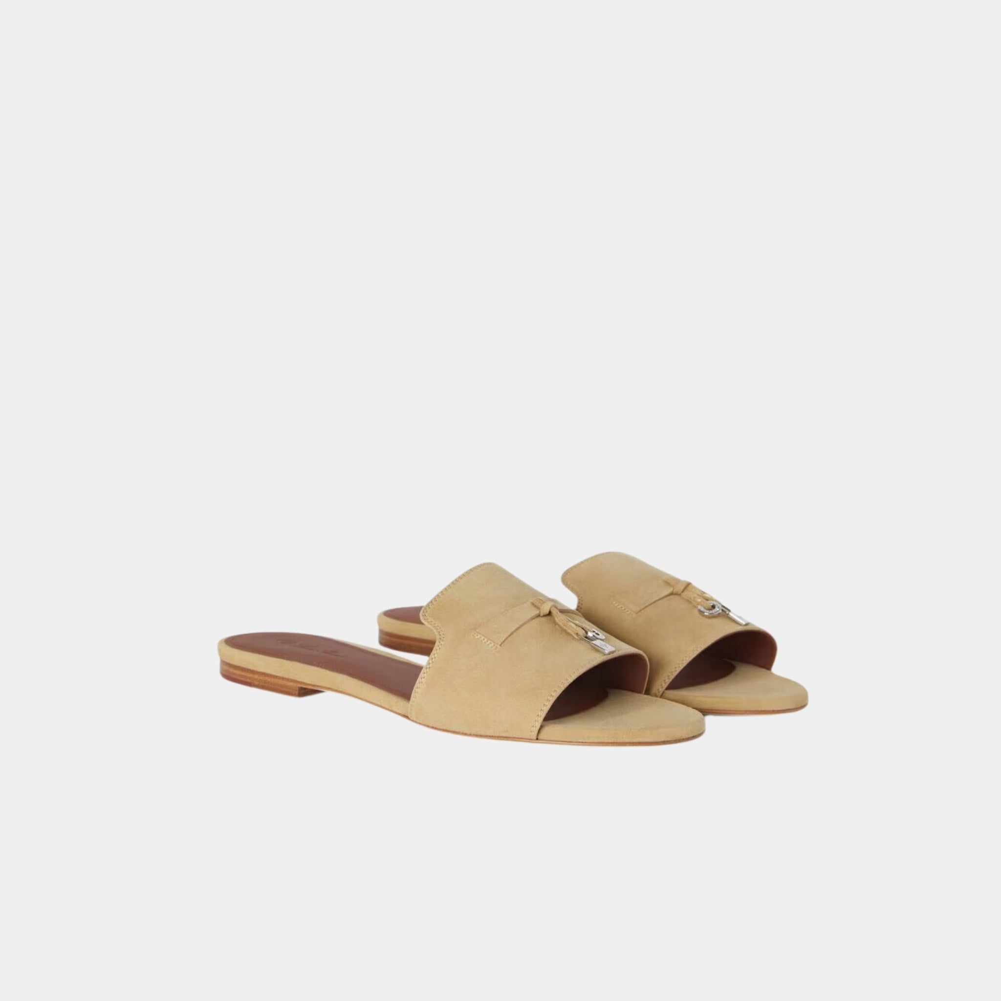 Loro Piana Summer Charms Sandal Flat Suede Goatskin, Egyptian Rock, Front