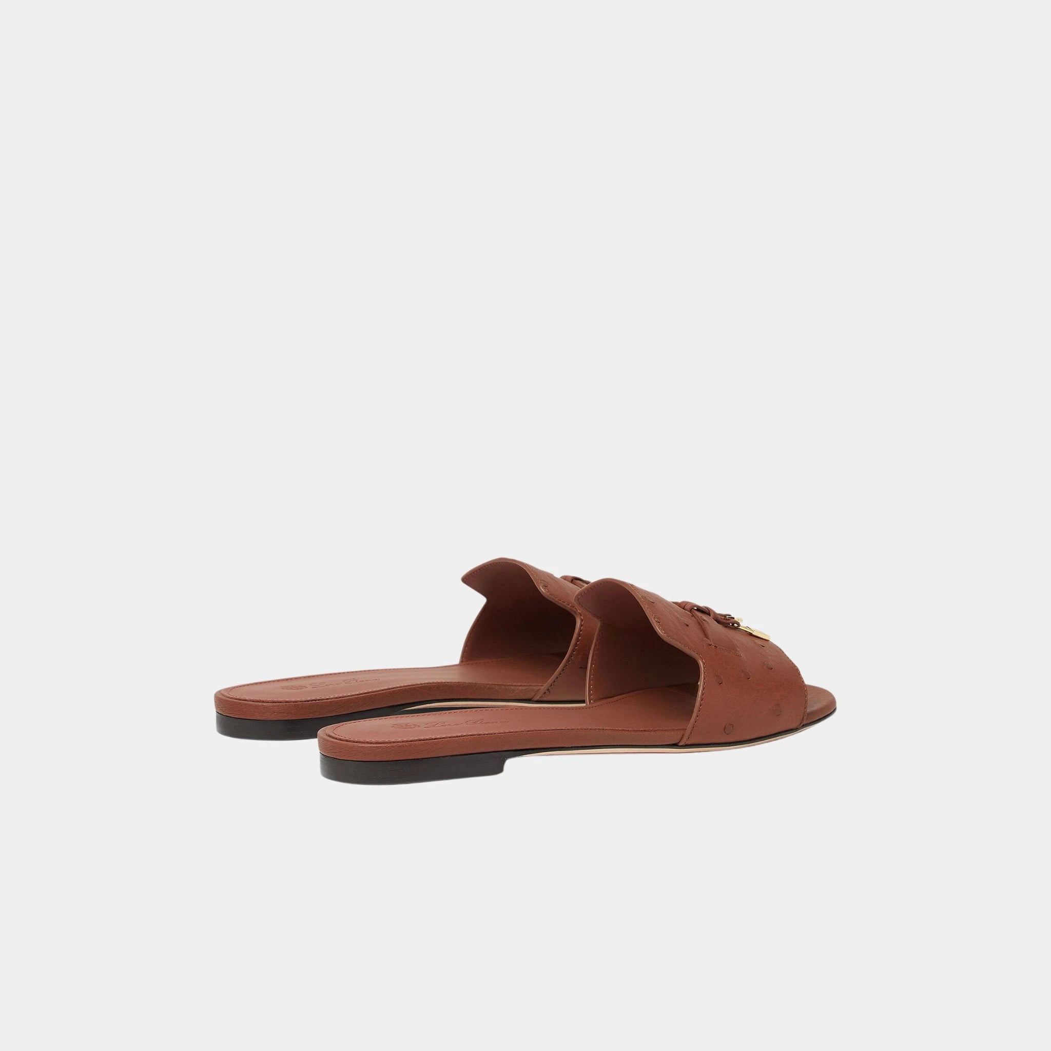Loro Piana Summer Charms Sandal Flats Ostrich Leather, Burnt Tan, Back