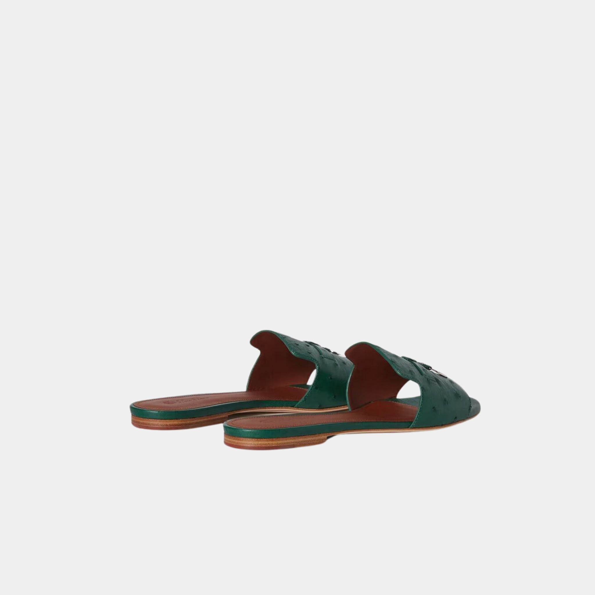 Loro Piana Summer Charms Sandal Flats Ostrich Leather, Forest Leaves, Back