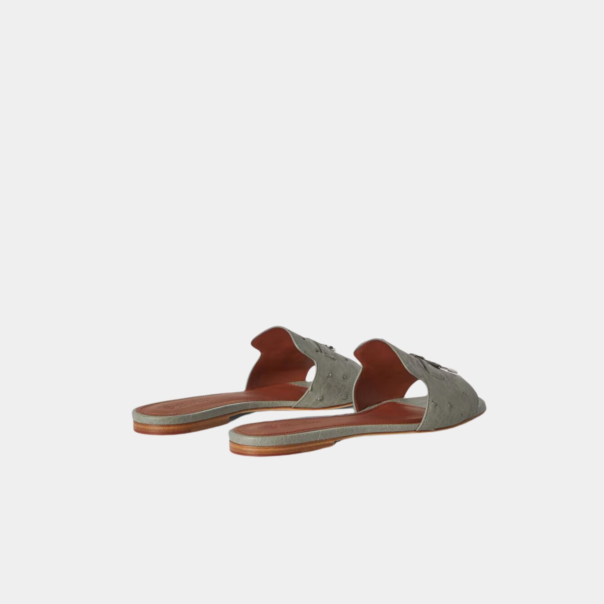 Loro Piana Summer Charms Sandal Flats Ostrich Leather, Yerba Mate, Back