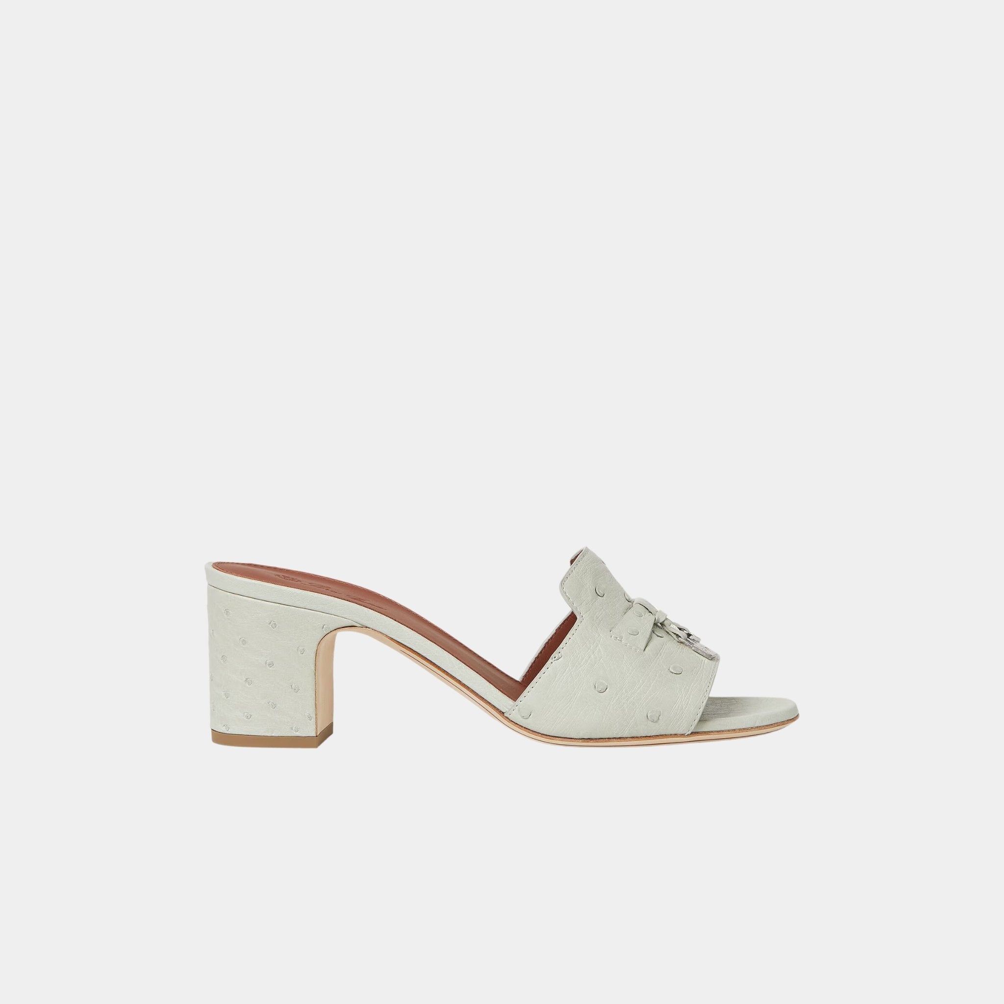 Loro Piana Summer Charms Sandal Heeled Ostrich Leather, Deep Ice, Side