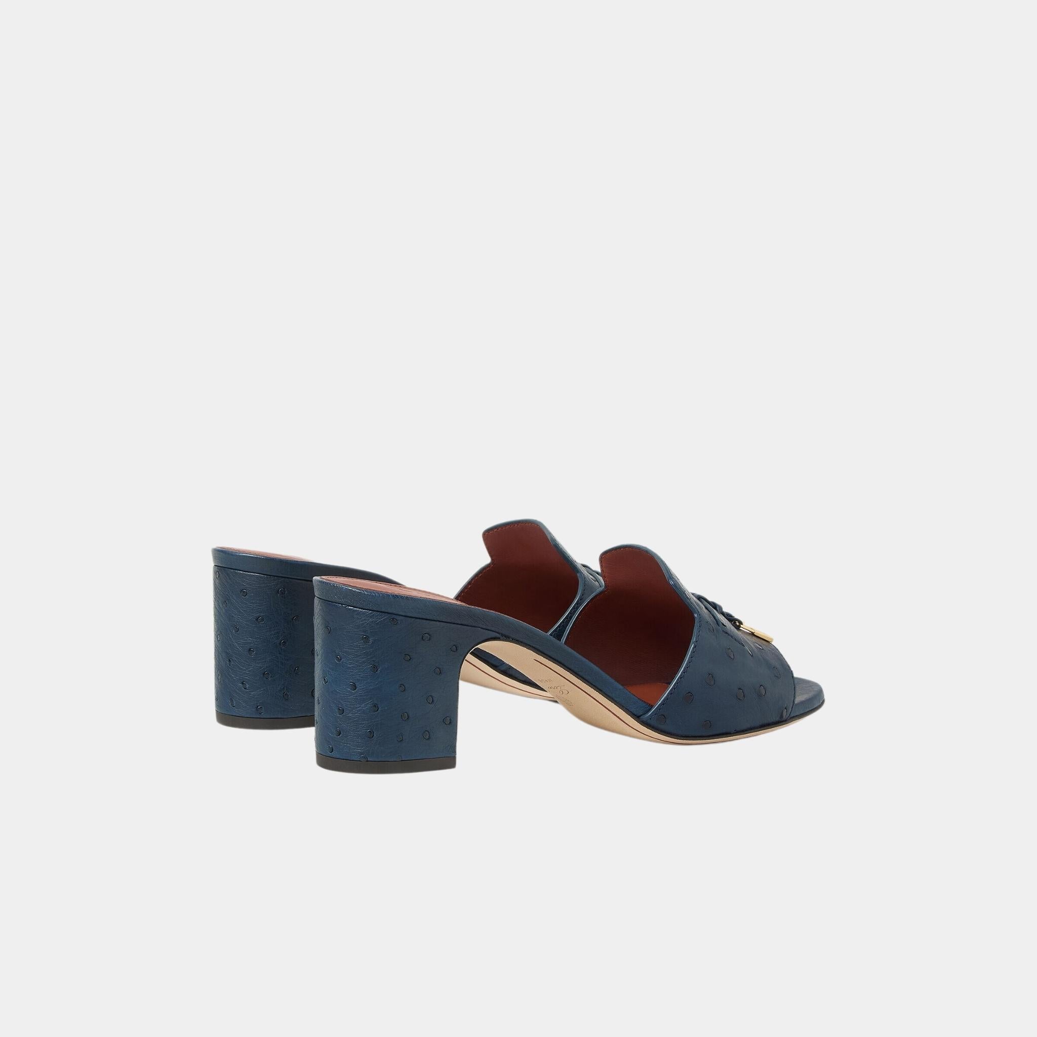 Loro Piana Summer Charms Sandal Heeled Ostrich Leather, Ocean Heart, Back
