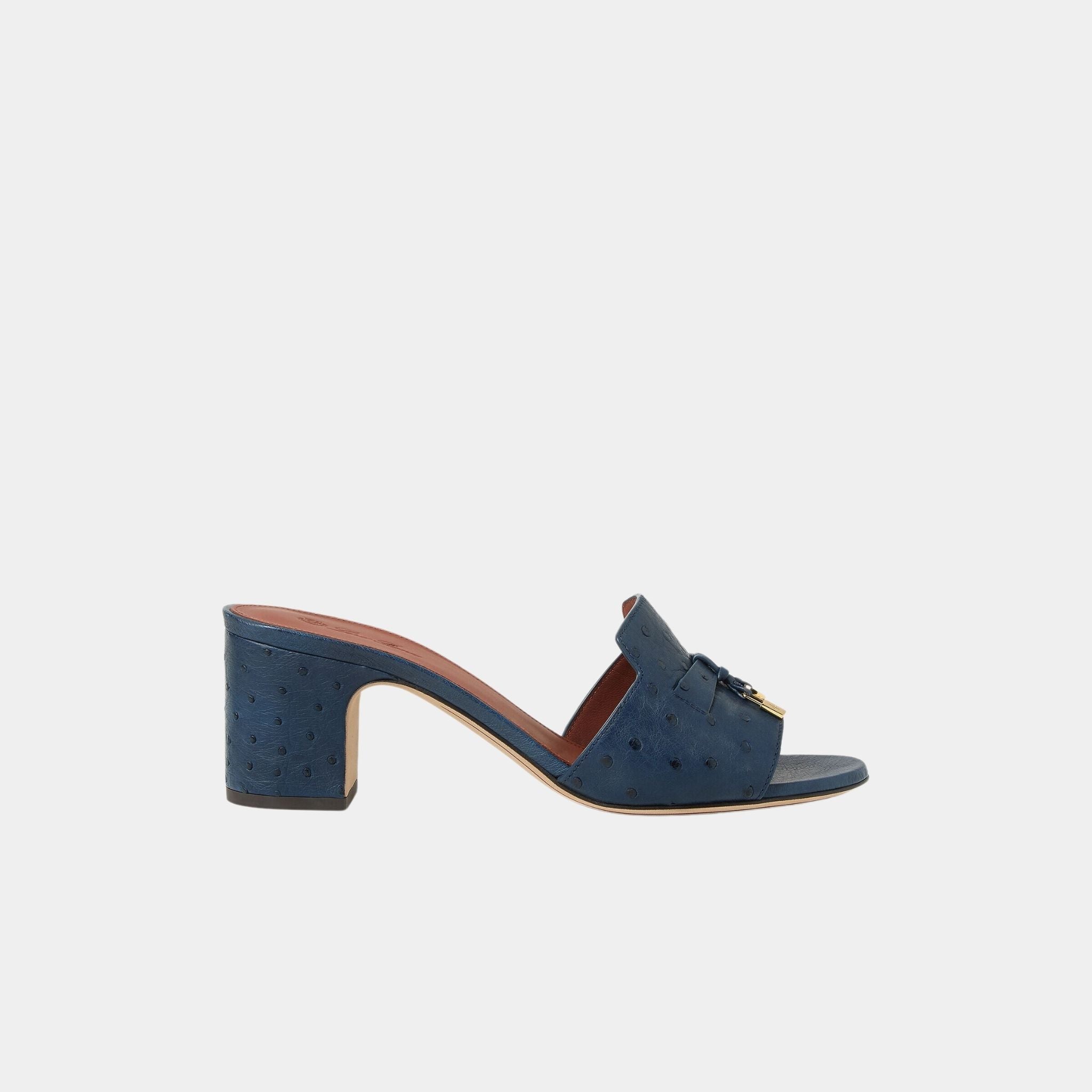 Loro Piana Summer Charms Sandal Heeled Ostrich Leather, Ocean Heart, Side