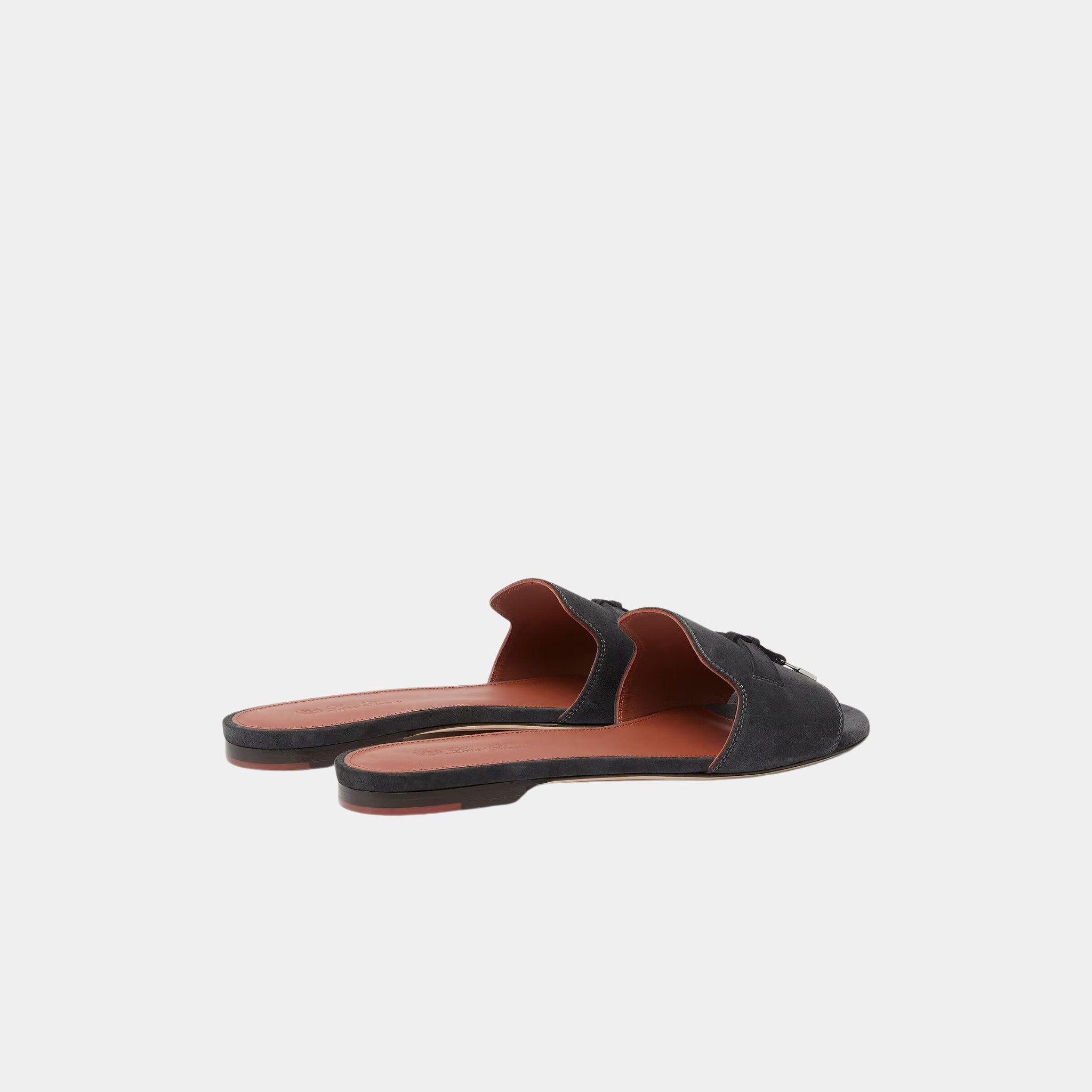 Loro Piana Summer Charms Sandal Suede Goatskin Flats, Blue Green, Back