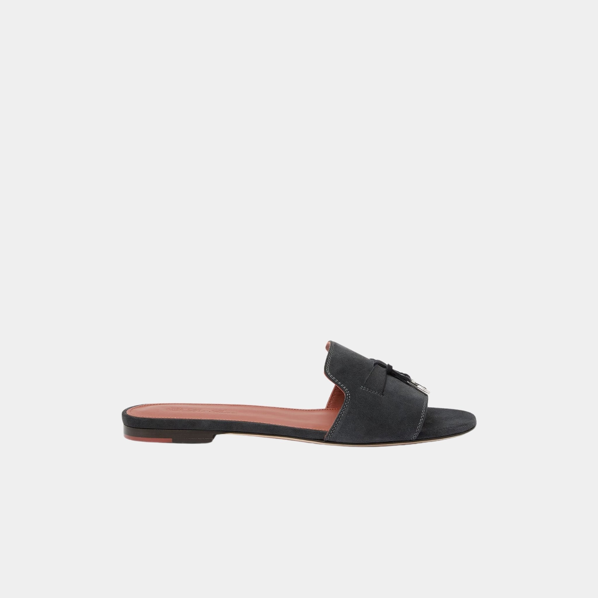 Loro Piana Summer Charms Sandal Suede Goatskin Flats, Blue Green, Side