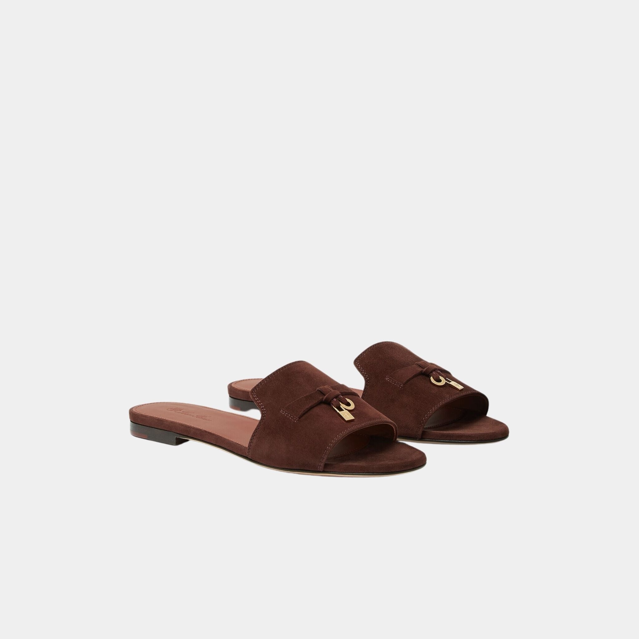 Loro Piana Summer Charms Sandal Suede Goatskin Flats, Fireplace, Front