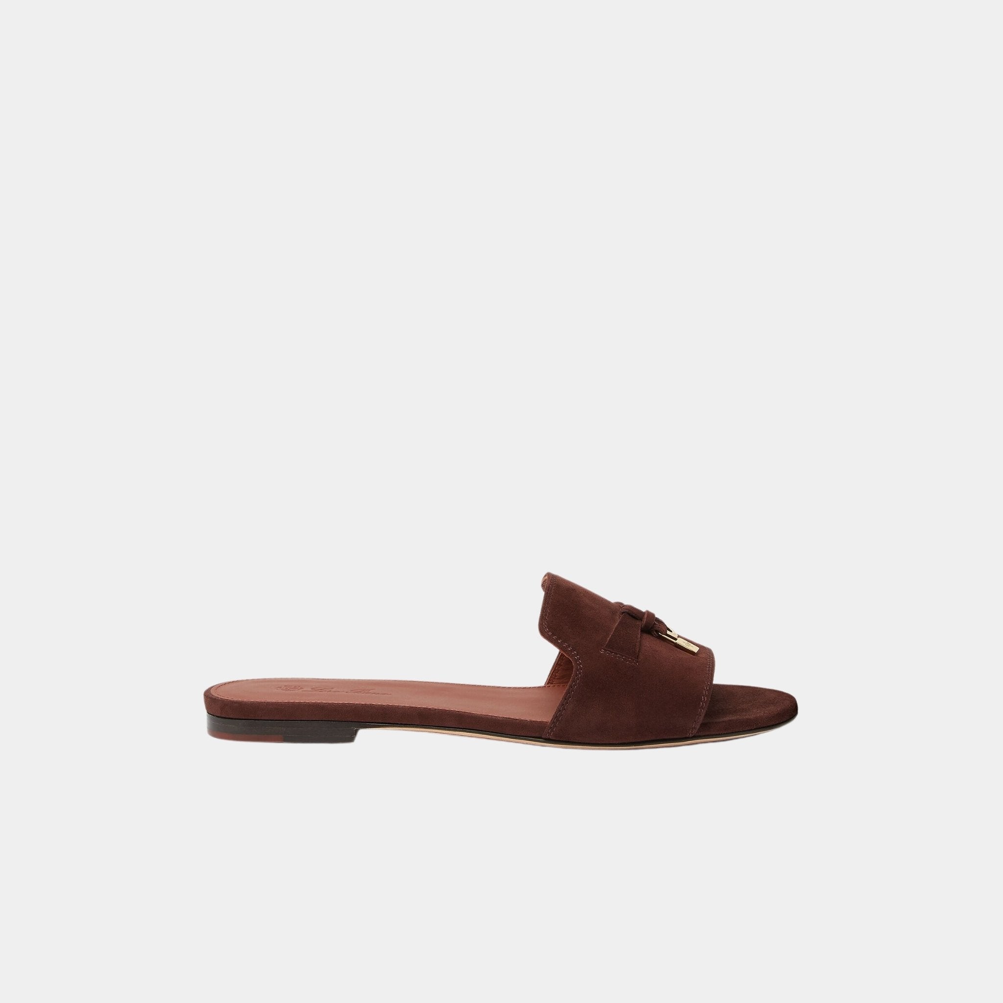 Loro Piana Summer Charms Sandal Suede Goatskin Flats, Fireplace, Side