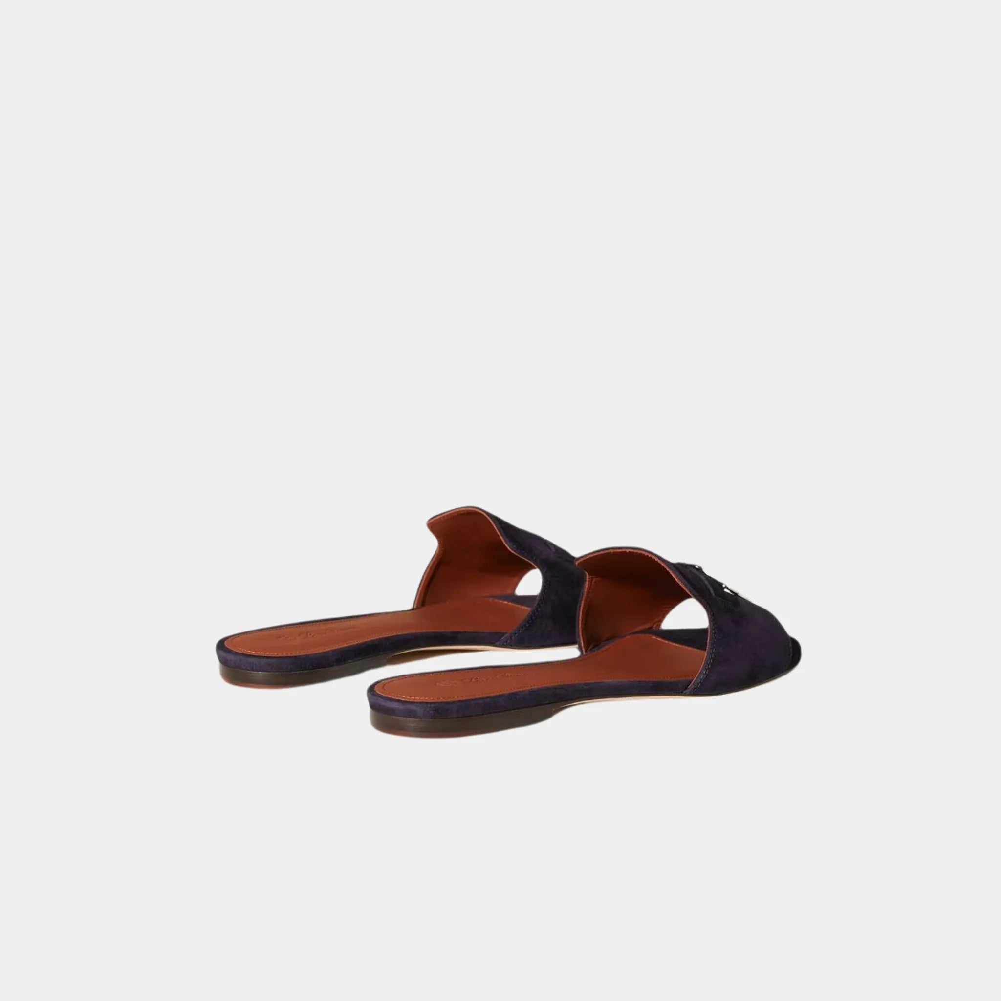Loro Piana Summer Charms Suede Goatskin Flat Sandal, Navy Blue, Back