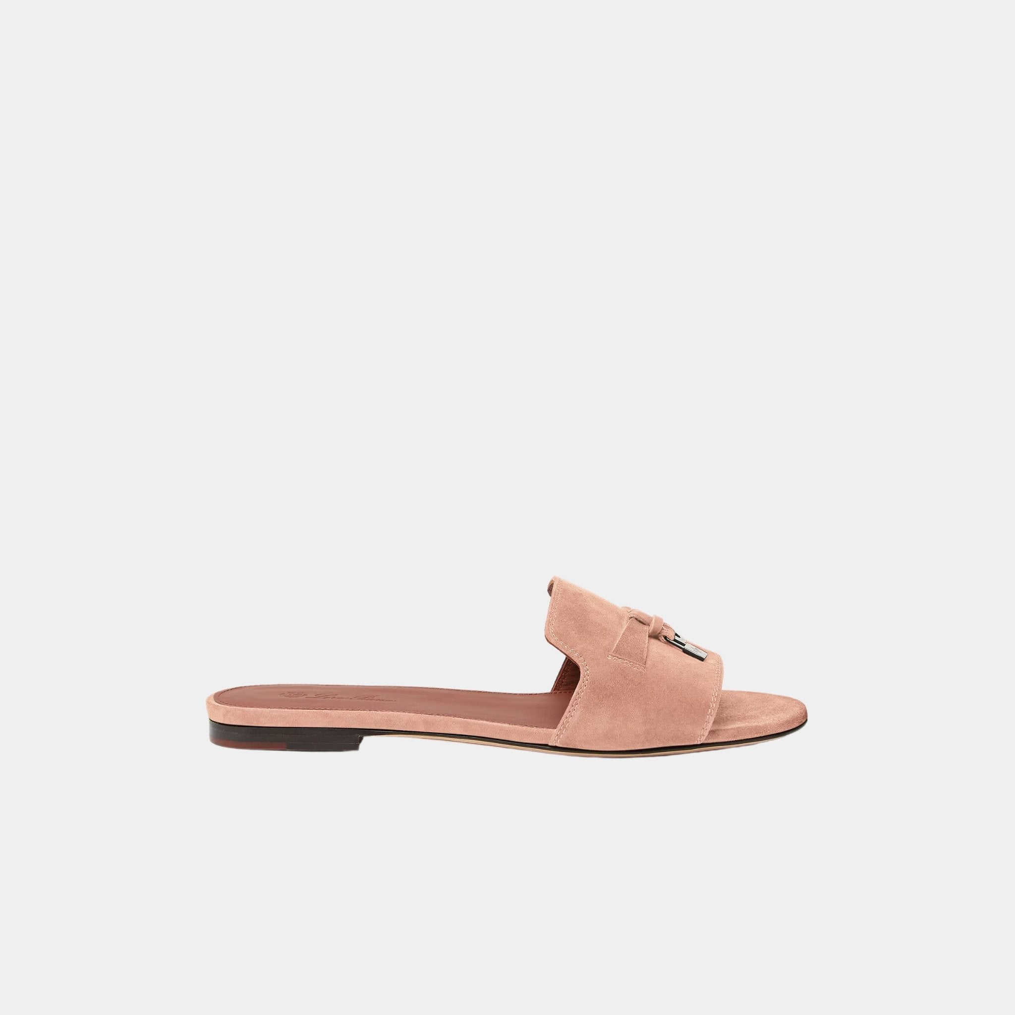 Loro Piana Summer Charms Suede Goatskin Flat Sandal, Precious Rose, Side