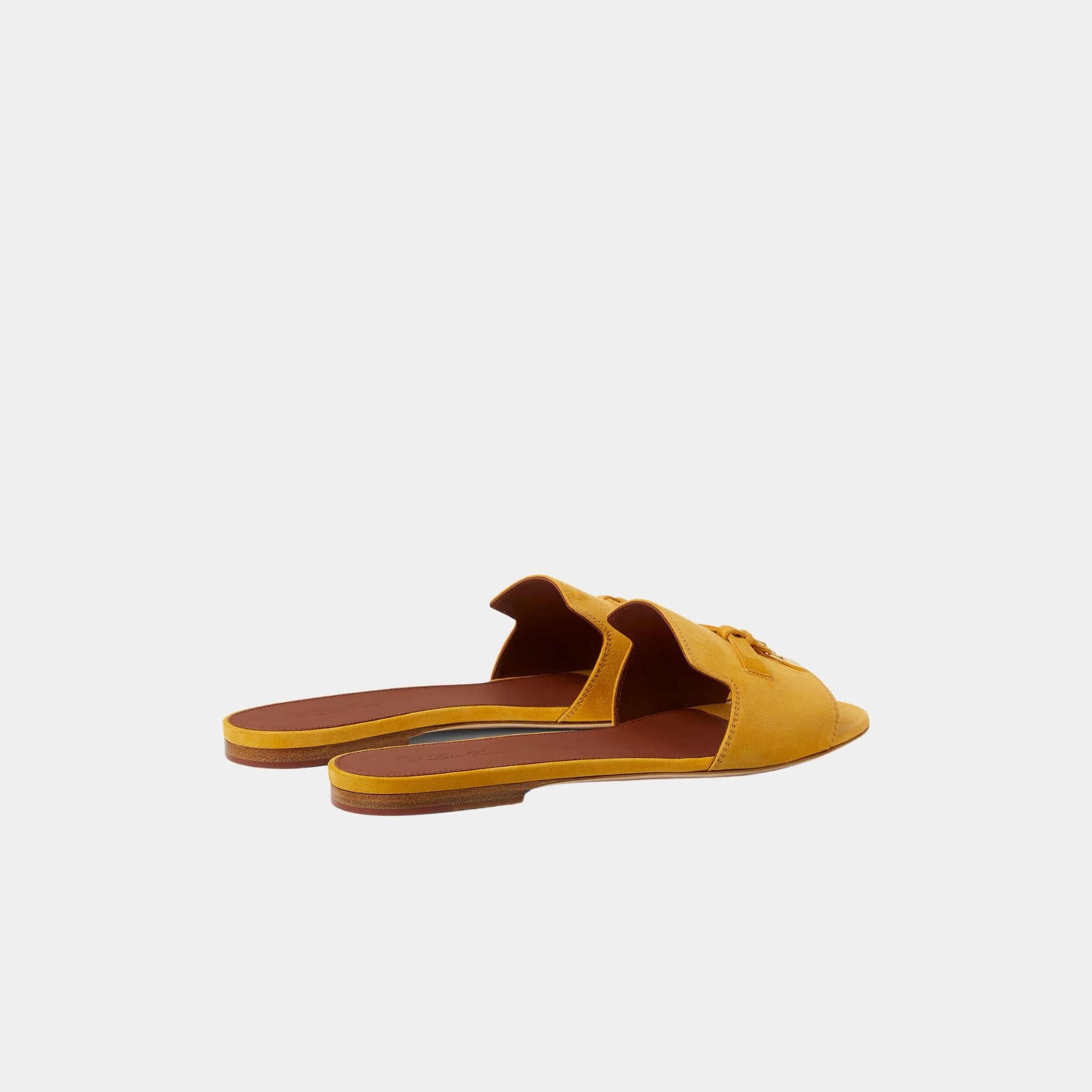 Loro Piana Summer Charms Suede Goatskin Flat Sandal, Saffron Tea, Back