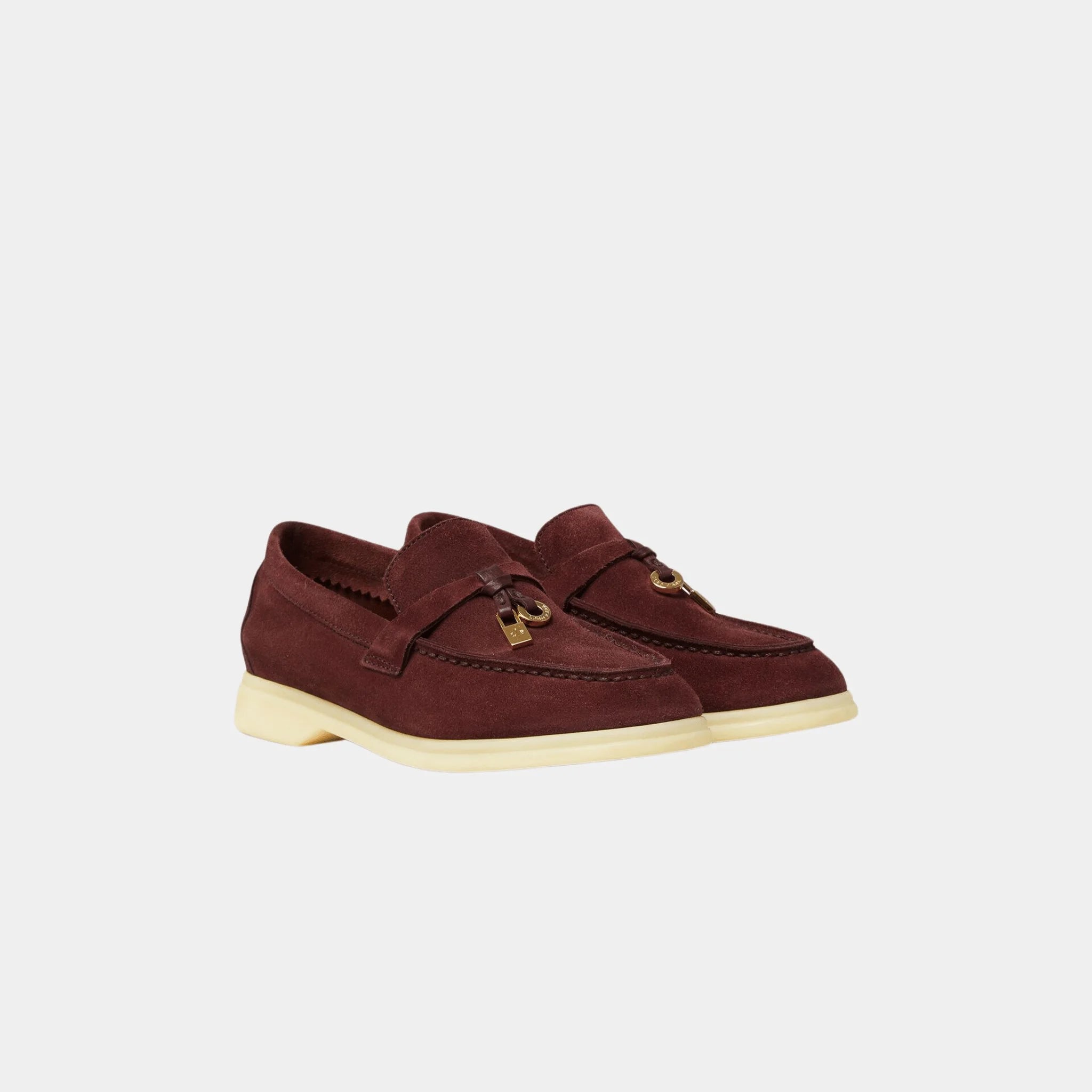 Loro Piana Kids Summer Charms Walk Loafers Suede, Oxblood, Front