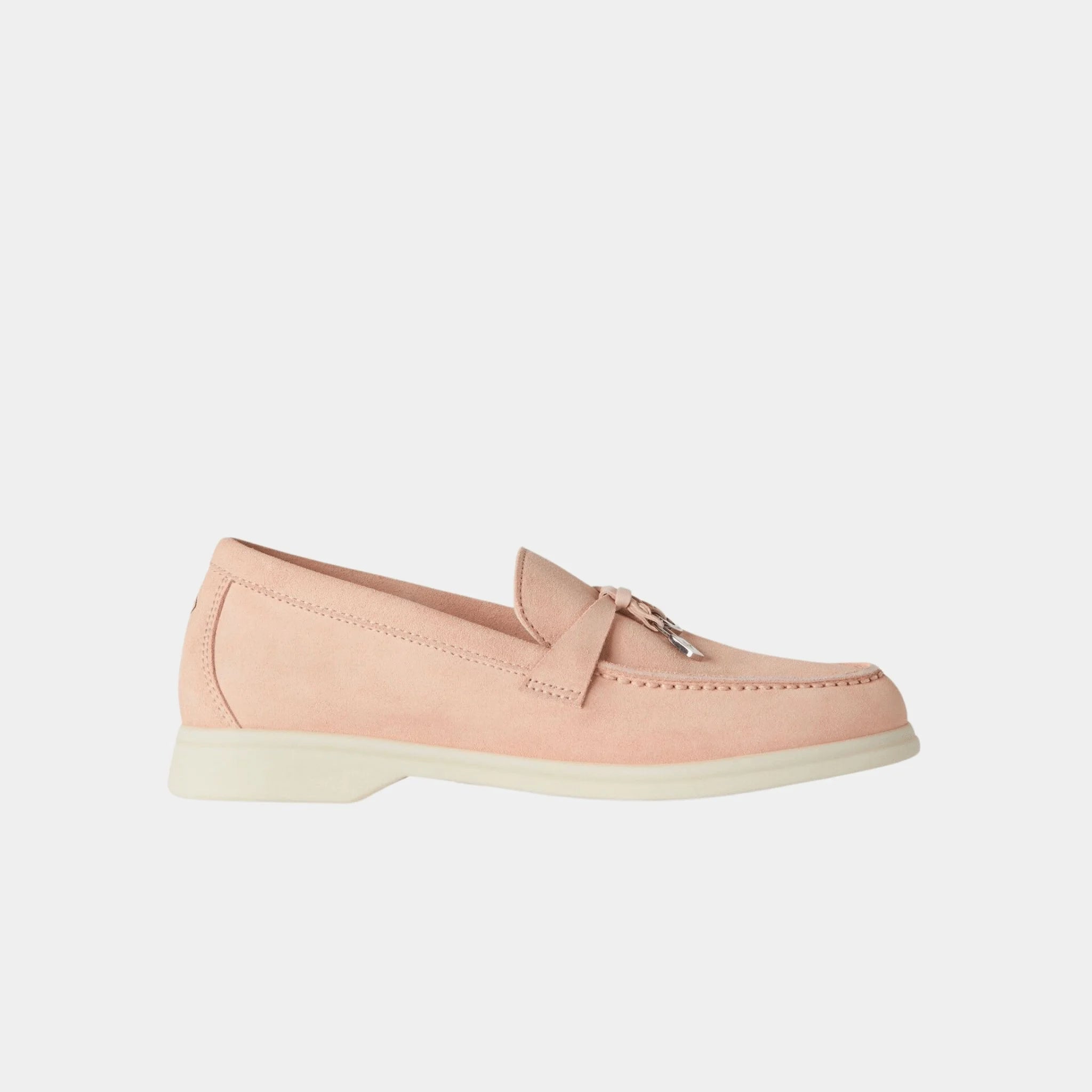 Loro Piana Kids Summer Charms Walk Loafers Suede, Pink Shell, Side
