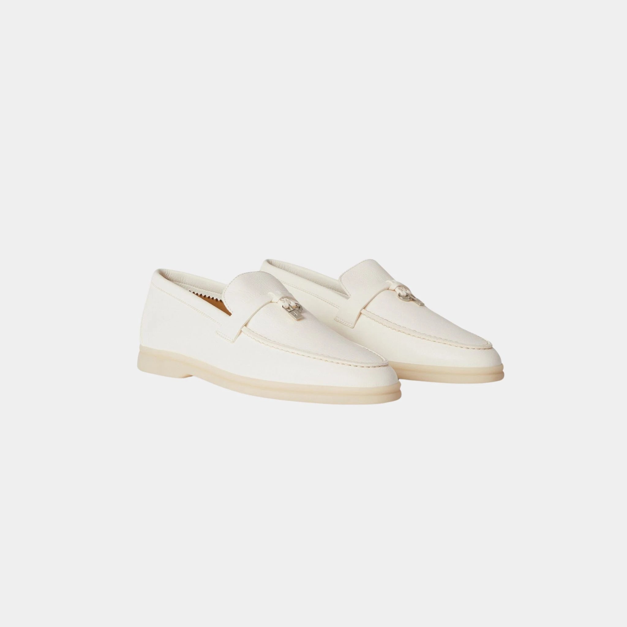 Loro Piana Summer Charms Walk Loafer in Deerskin, White, Front