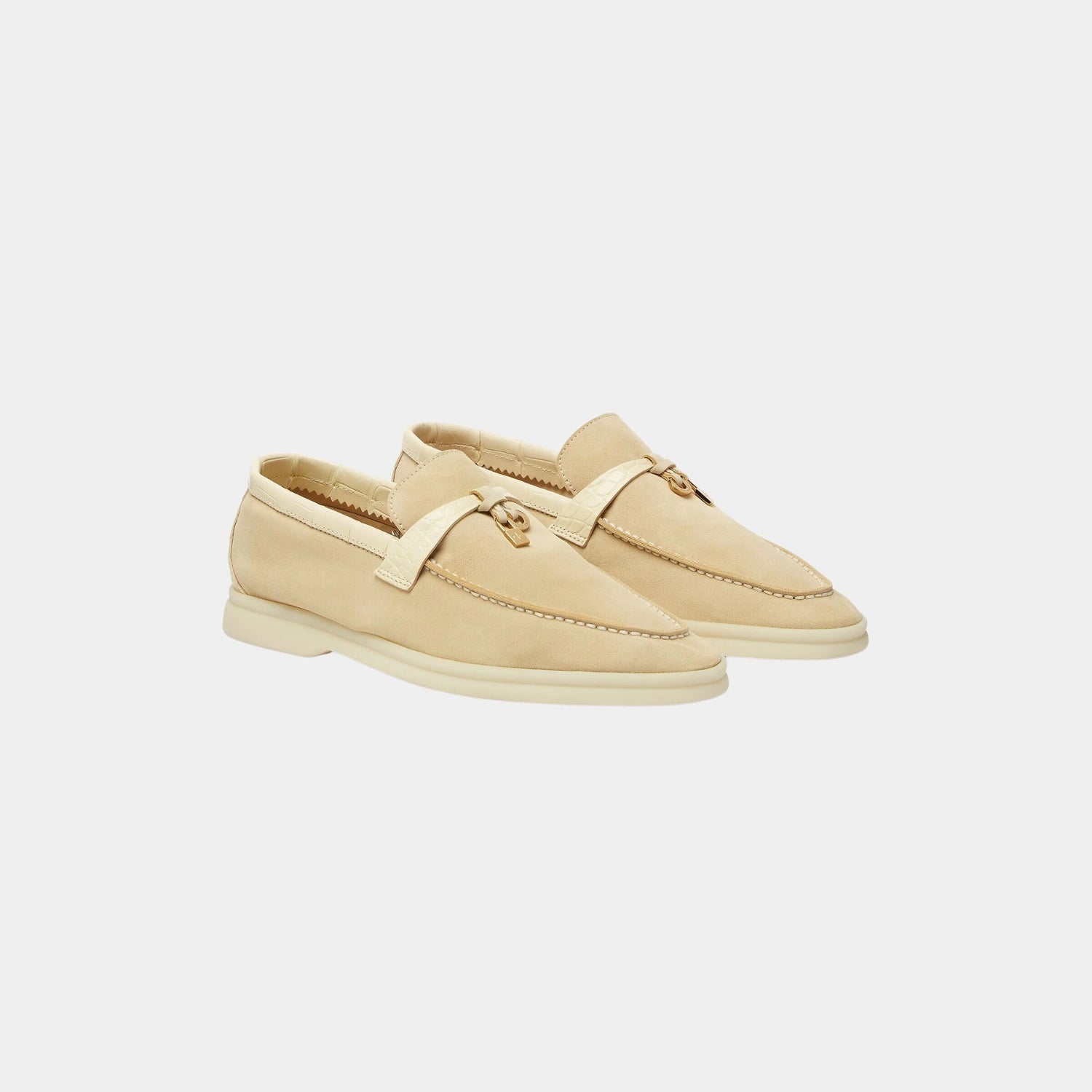 Loro PIana Summer Charms Walk Loafer Suede with Alligator Skin, Butter, Front