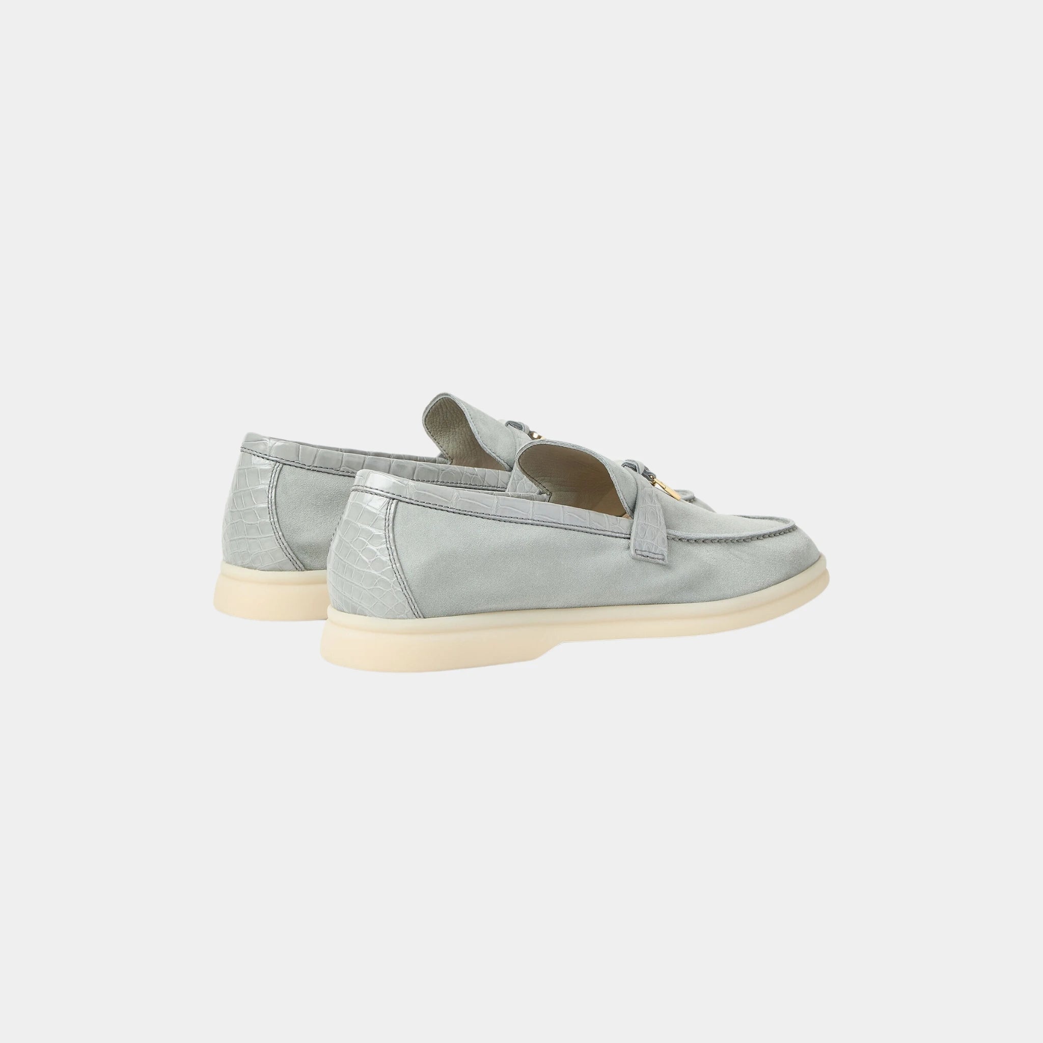 Loro Piana Summer Charms Walk Loafer Suede with Alligator Skin, Eucalyptus, Back