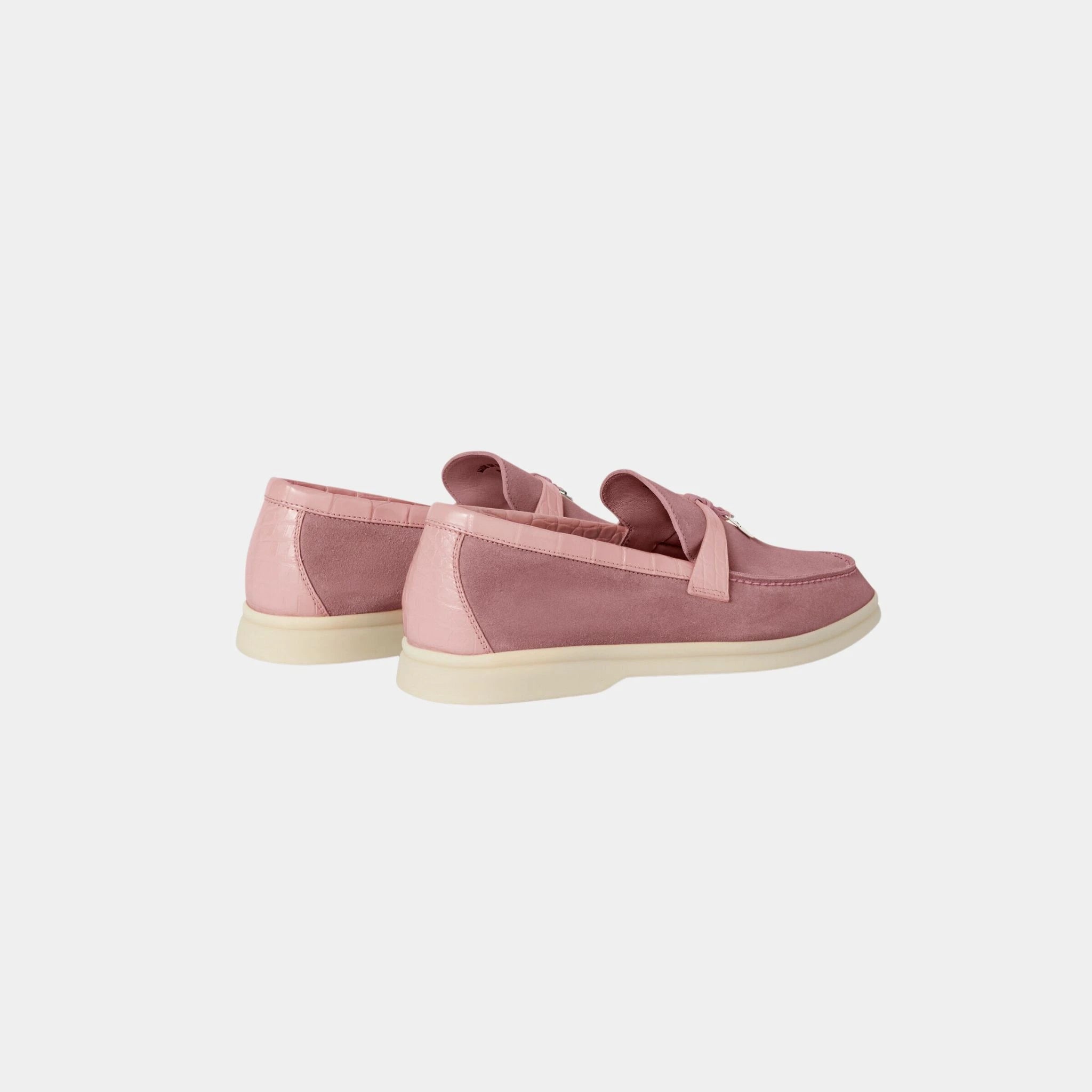 Loro PIana Summer Charms Walk Loafer Suede with Alligator Skin, Noisette Rose, Back