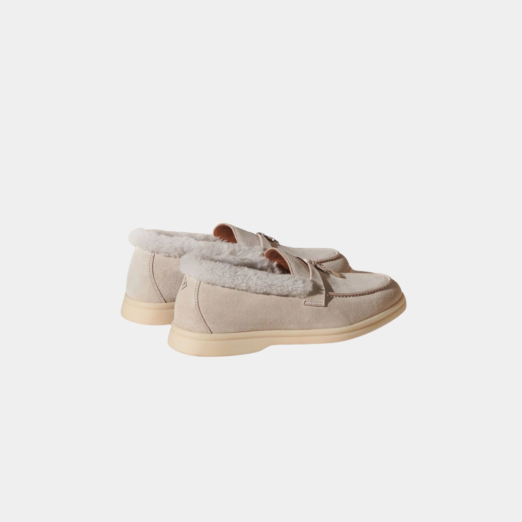 Loro Piana Summer Charms Walk Loafer Suede with Beaver Fur, Powder Pearl, Back