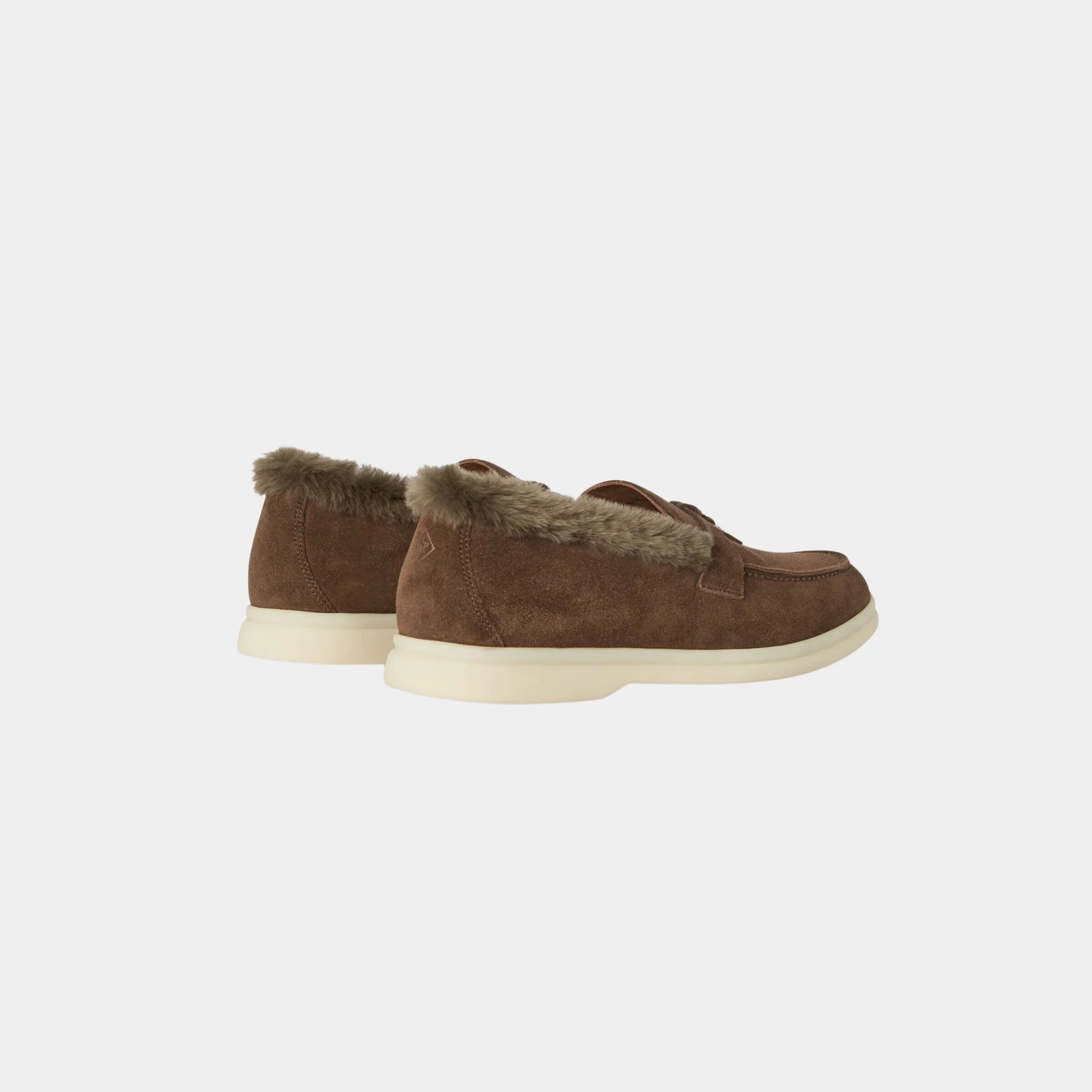 Loro Piana Summer Charms Walk Loafer Suede with Beaver Fur, Tawny Bark, Back