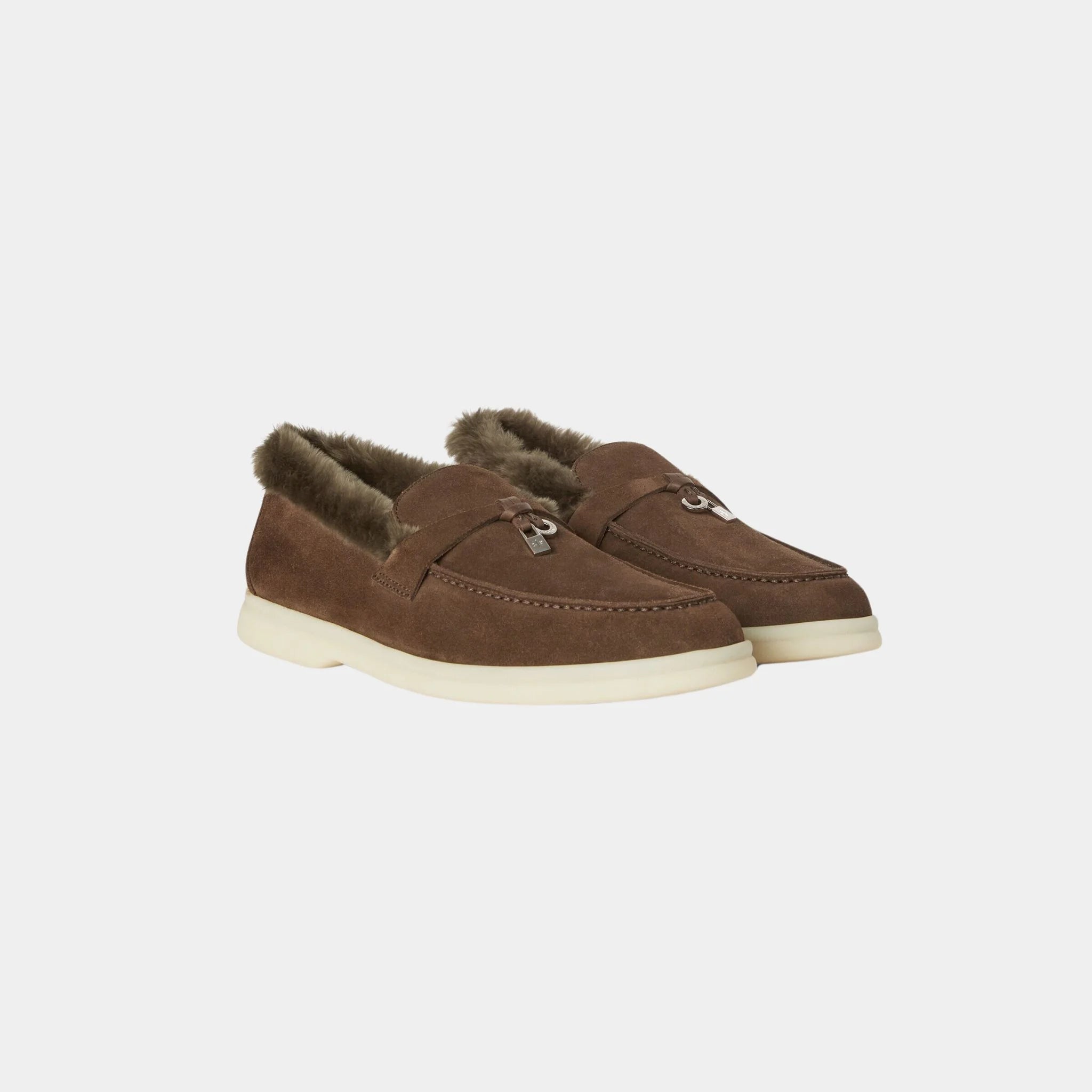 Loro Piana Summer Charms Walk Loafer Suede with Beaver Fur, Tawny Bark, Front
