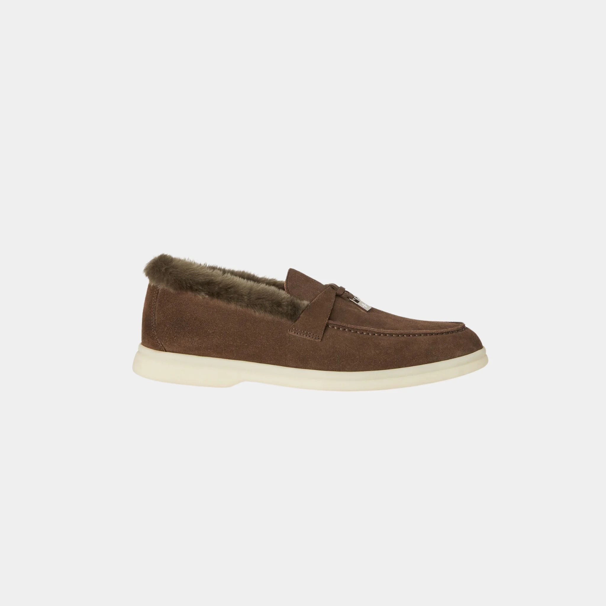 Loro Piana Summer Charms Walk Loafer Suede with Beaver Fur, Tawny Bark, Side