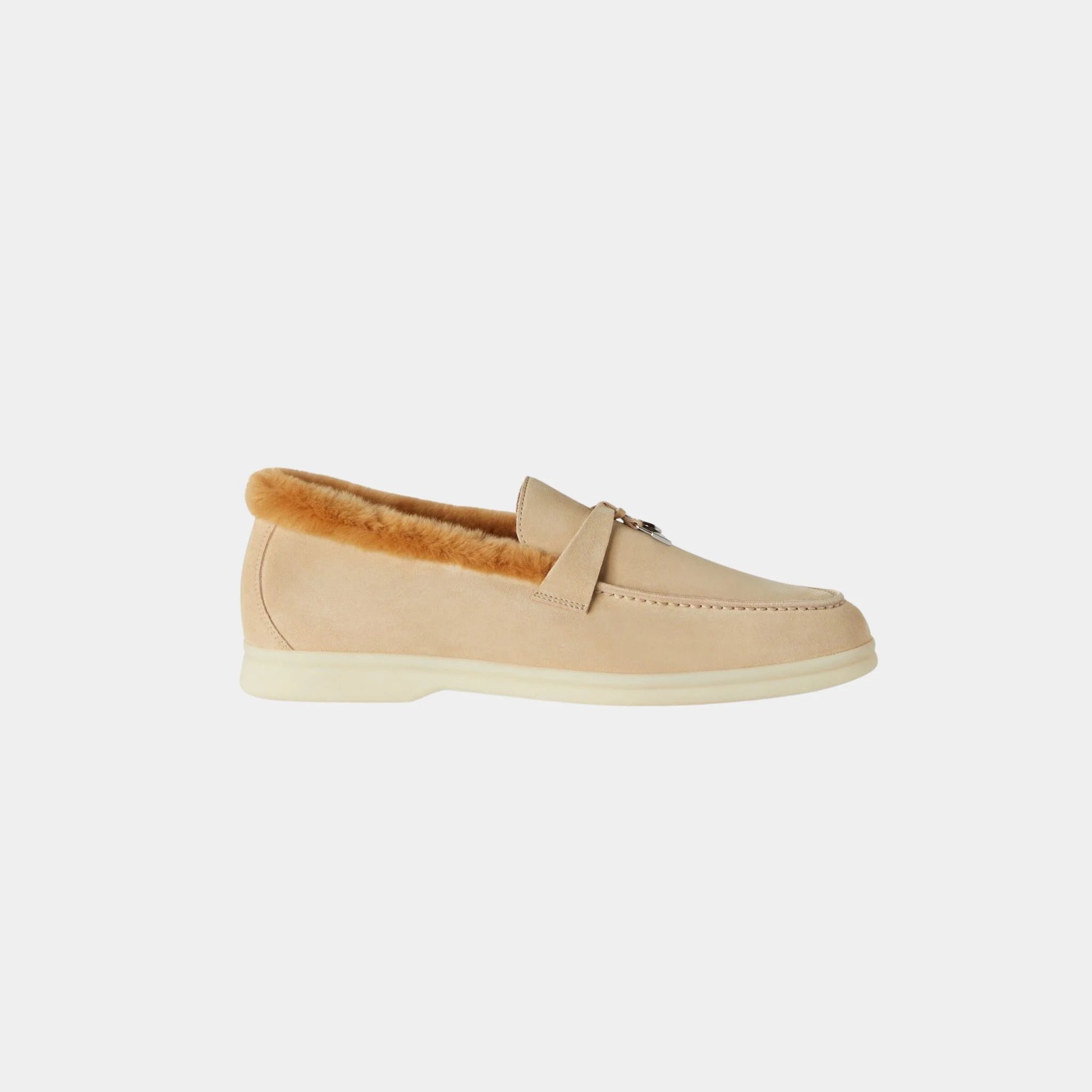 Loro Piana Summer Charms Walk Loafer Suede with Beaver Fur, WIndy Dunes, Side
