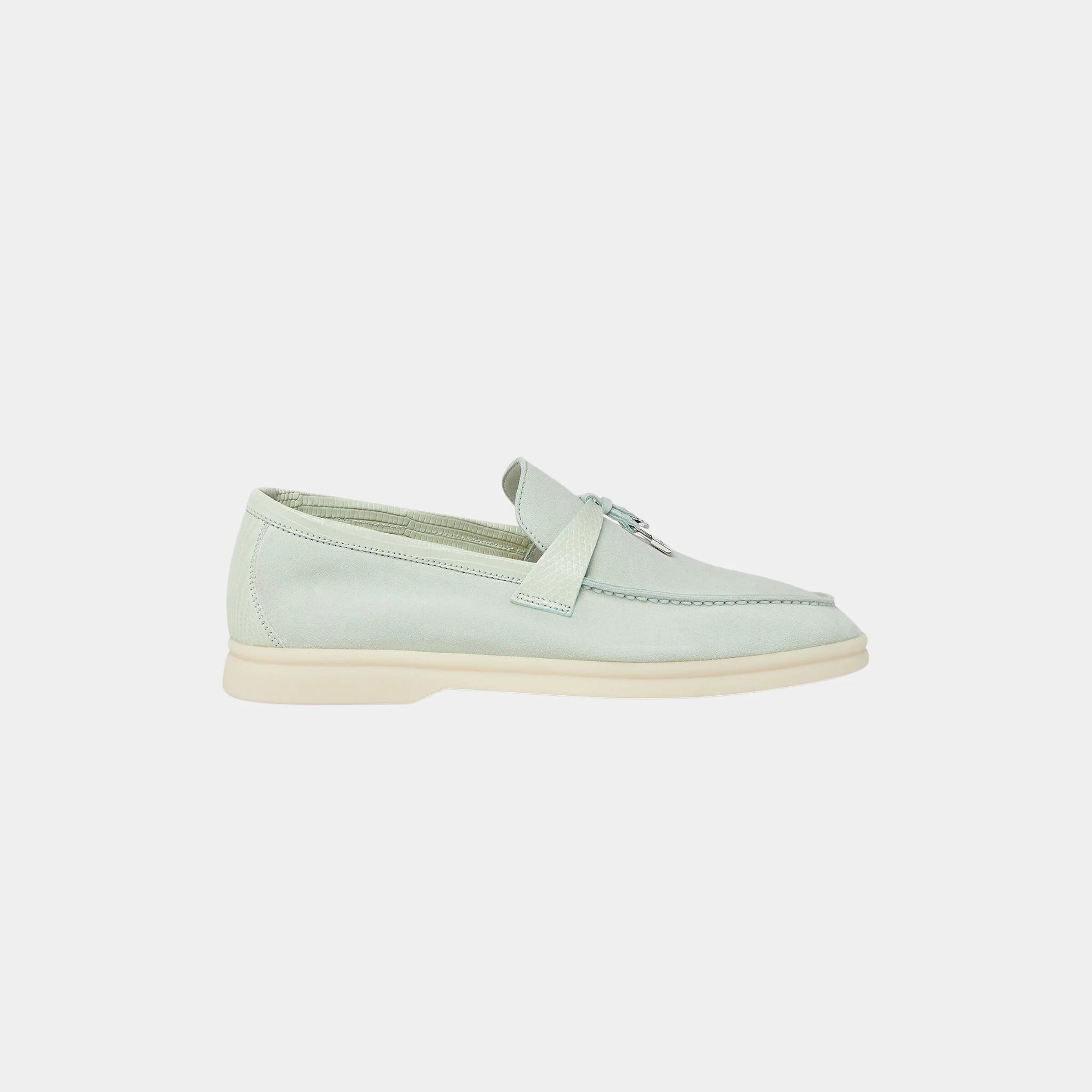 Loro Piana Summer Charms Walk Loafer in Suede Infinito Crocodile, Pale Leaf, Side