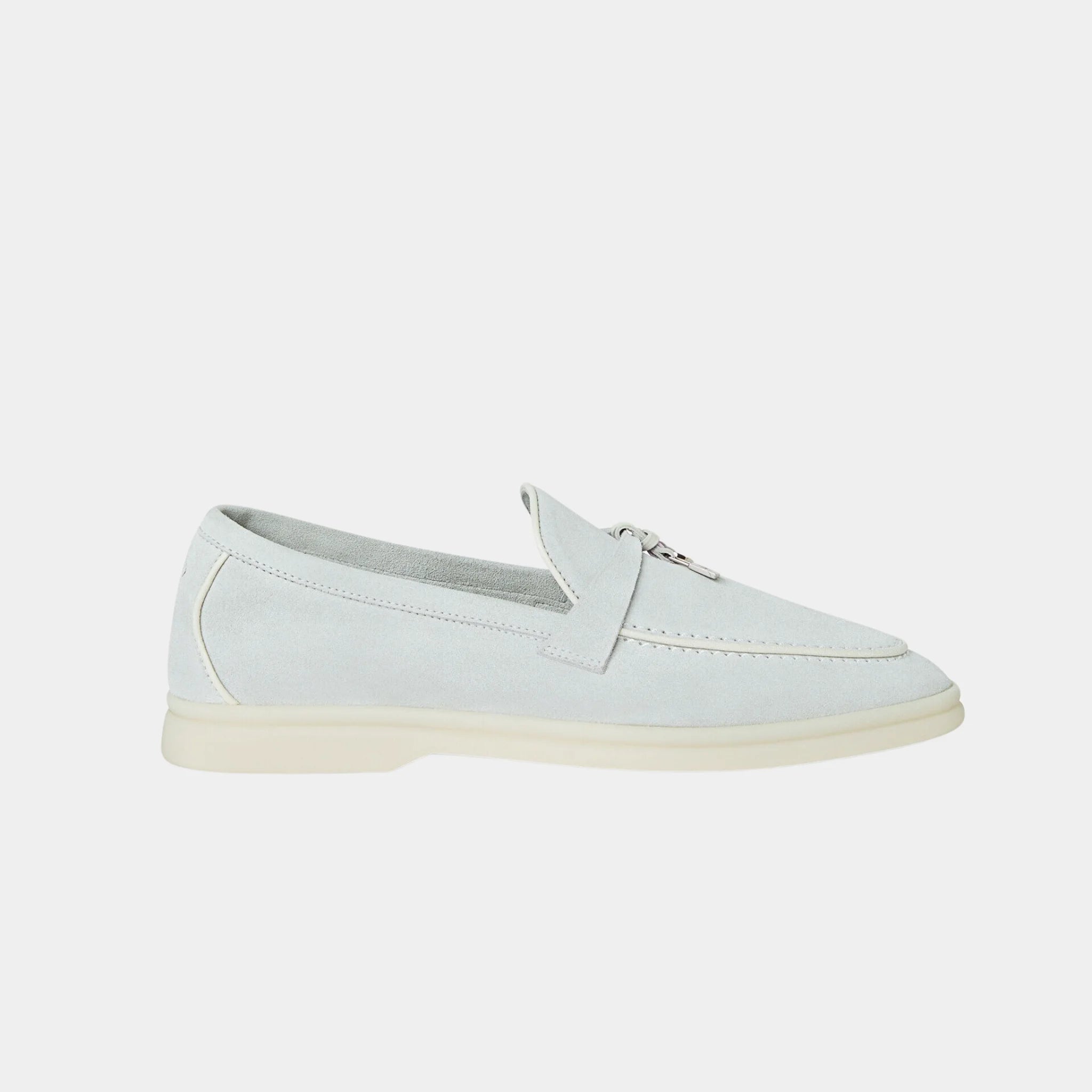 Loro Piana Summer Charms Walk Loafer in Suede & Lambskin, Delicate Dew, Side