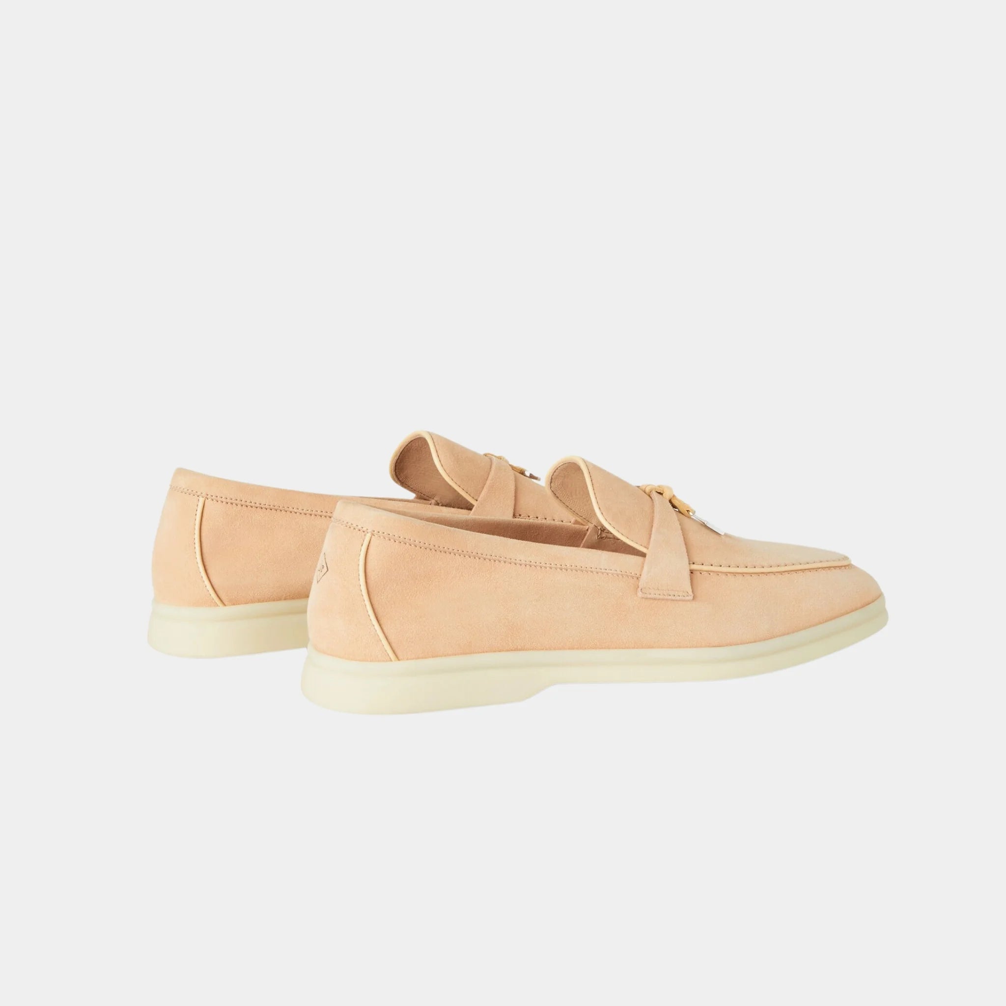 Loro Piana Summer Charms Walk Loafer in Suede & Lambskin, Pink Reef, Back