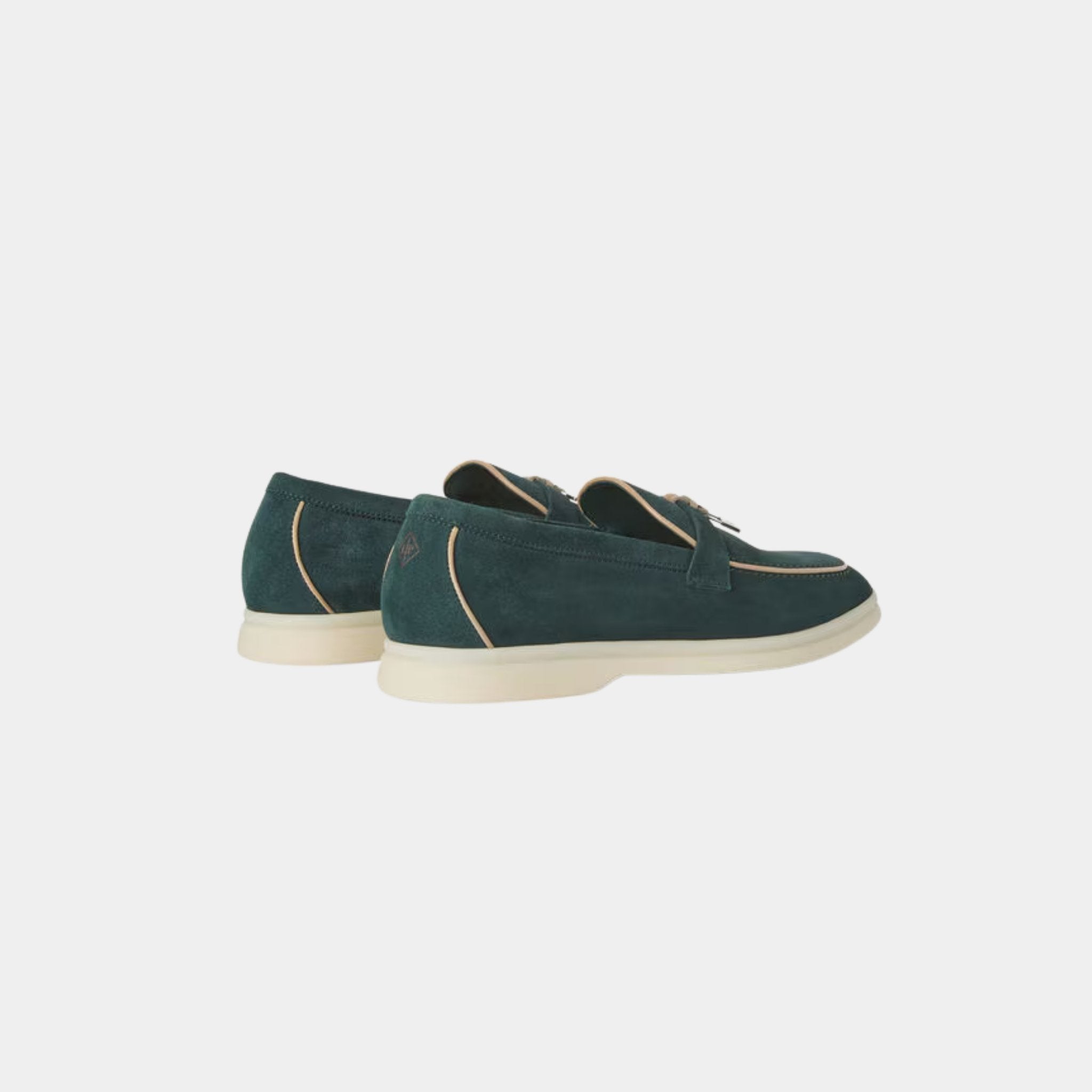 Loro Piana Summer Charms Walk Loafers Suede Goatskin, Emerald Noire, Back