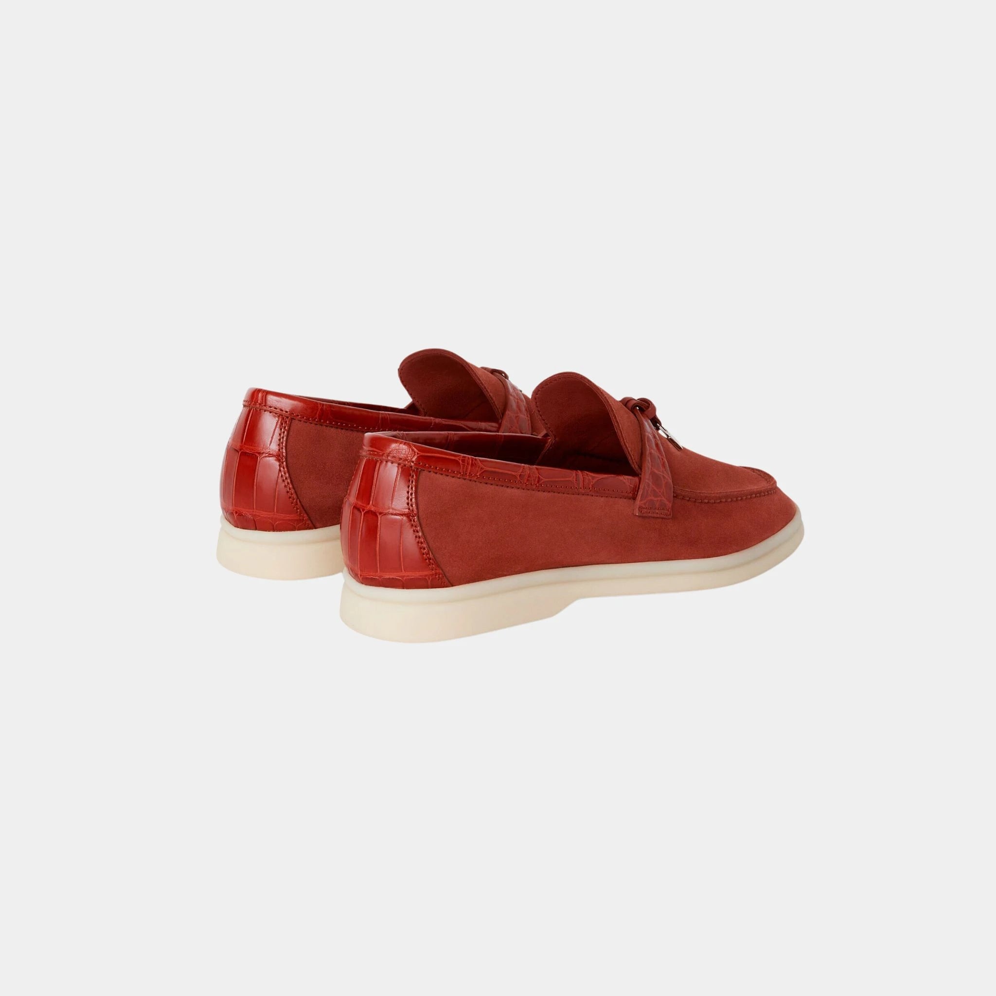 Loro Piana Summer Charms Walk Loafers Suede with Alligator Skin, Raw Sienna, Back