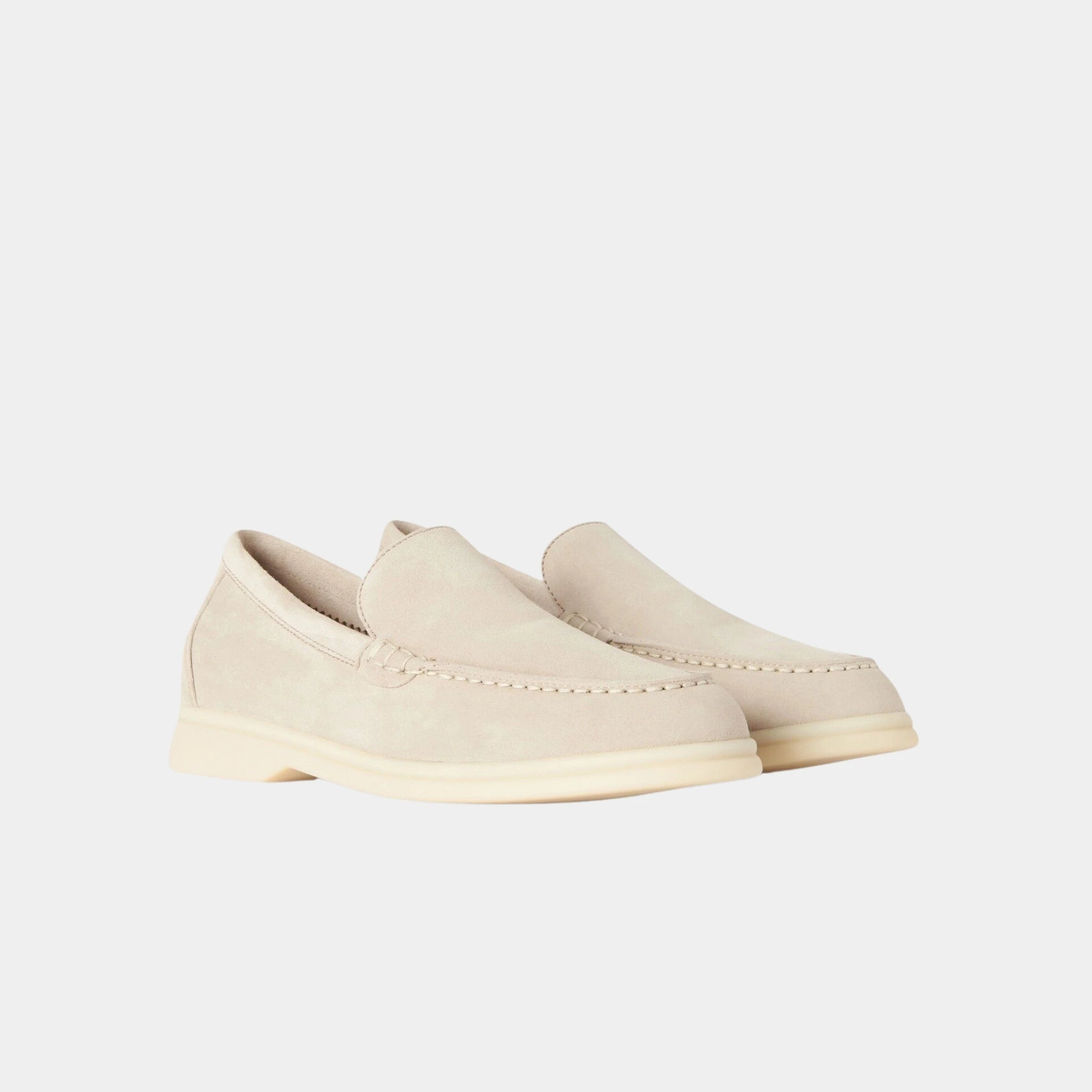 Loro Piana Summer Walk Kids Loafers Suede, Powder Pearl, Front