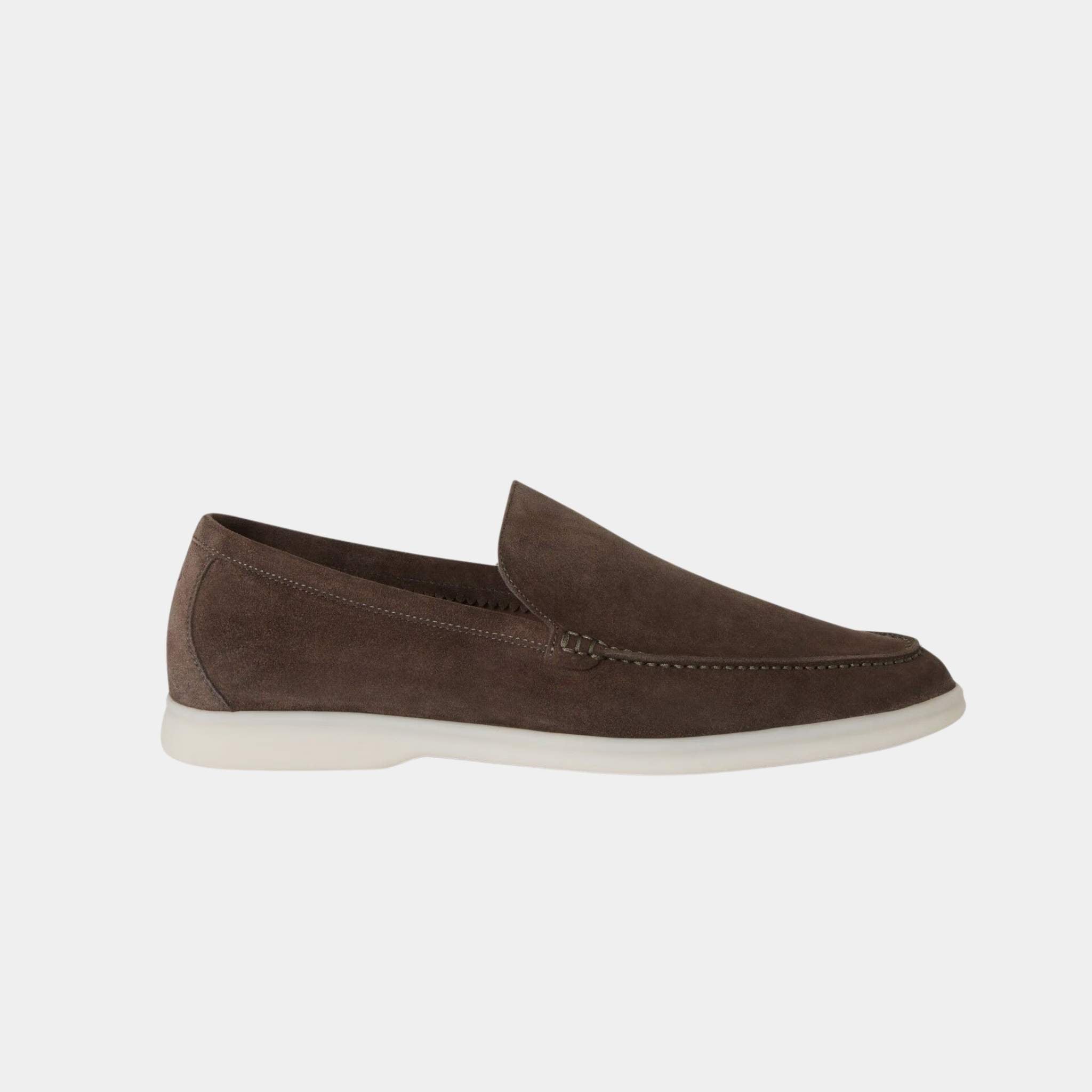Loro Piana Summer Walk Loafers Suede With Calfskin Lining, Warm Gray, Side