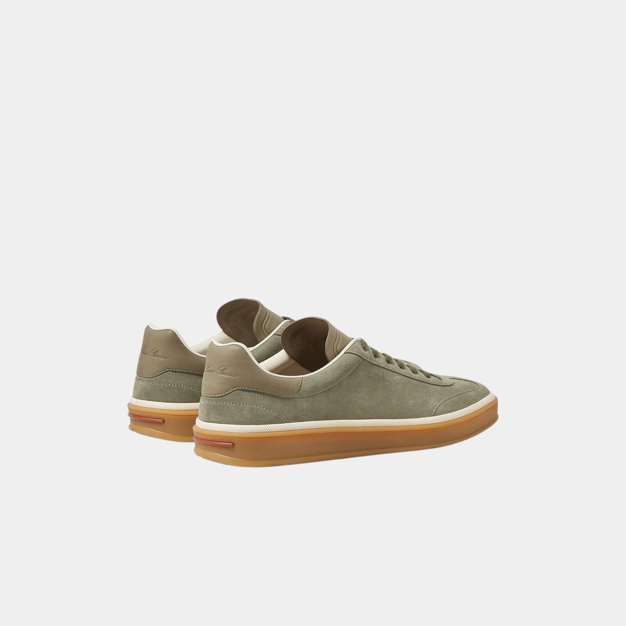 Loro Piana Tennis Walk Men Sneaker Suede Calf Split, Army Gray, Back