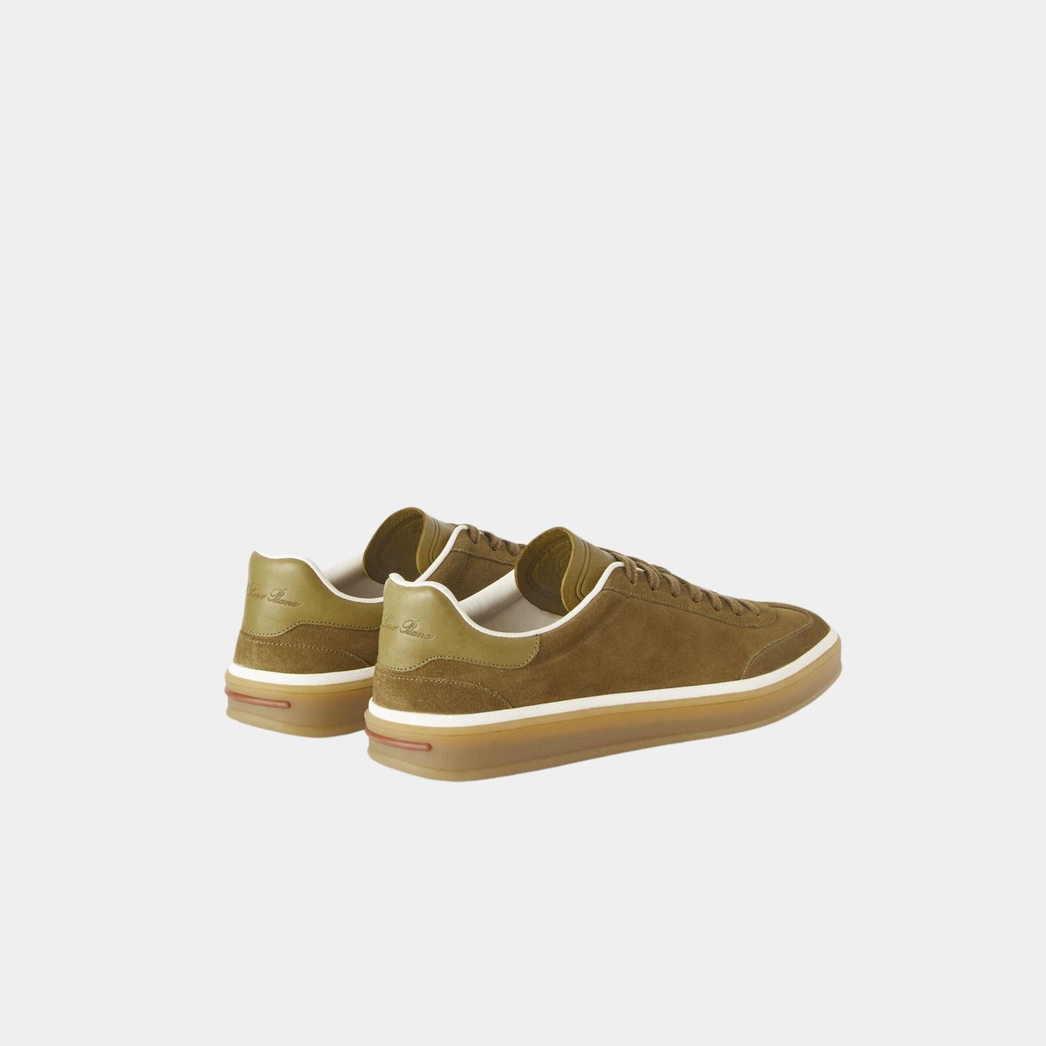 Loro Piana Tennis Walk Men Sneaker Suede Calf Split, Tundra Green, Back