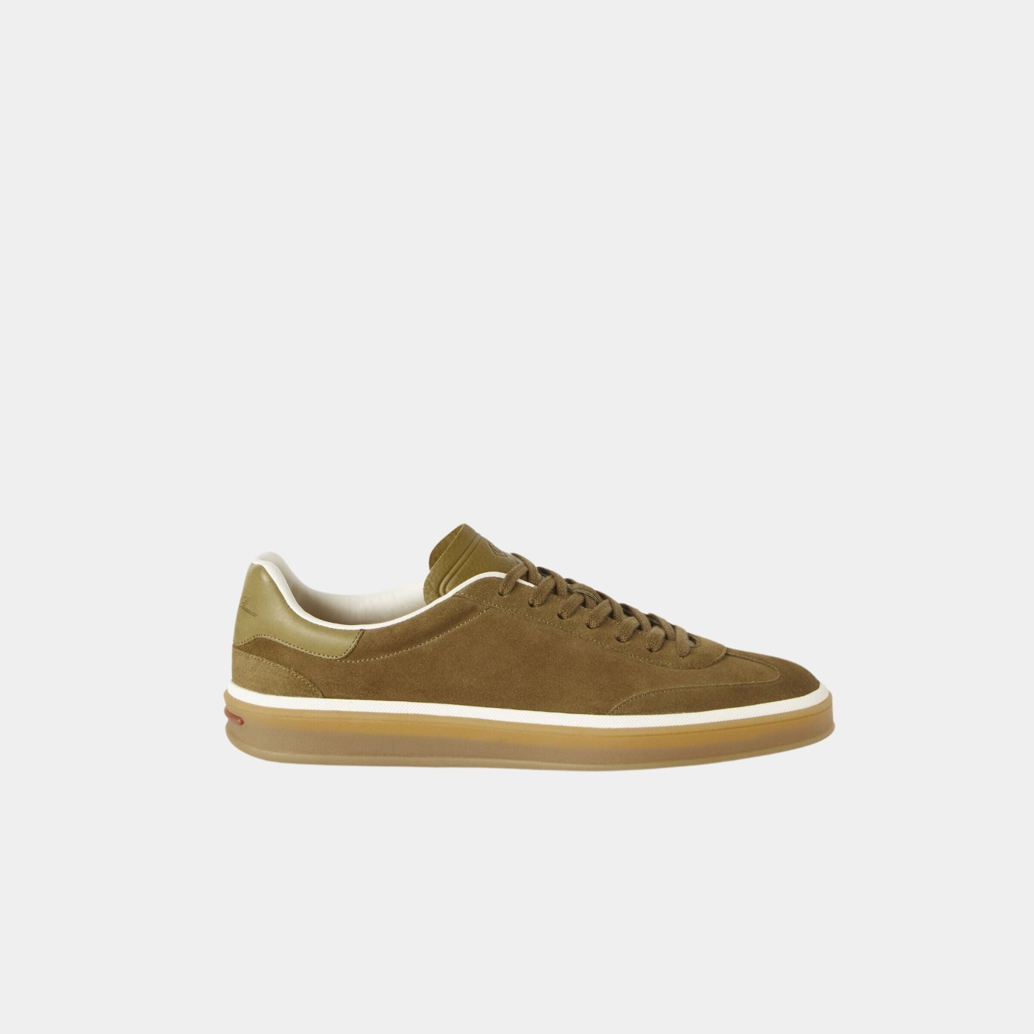 Loro Piana Tennis Walk Men Sneaker Suede Calf Split, Tundra Green, Side