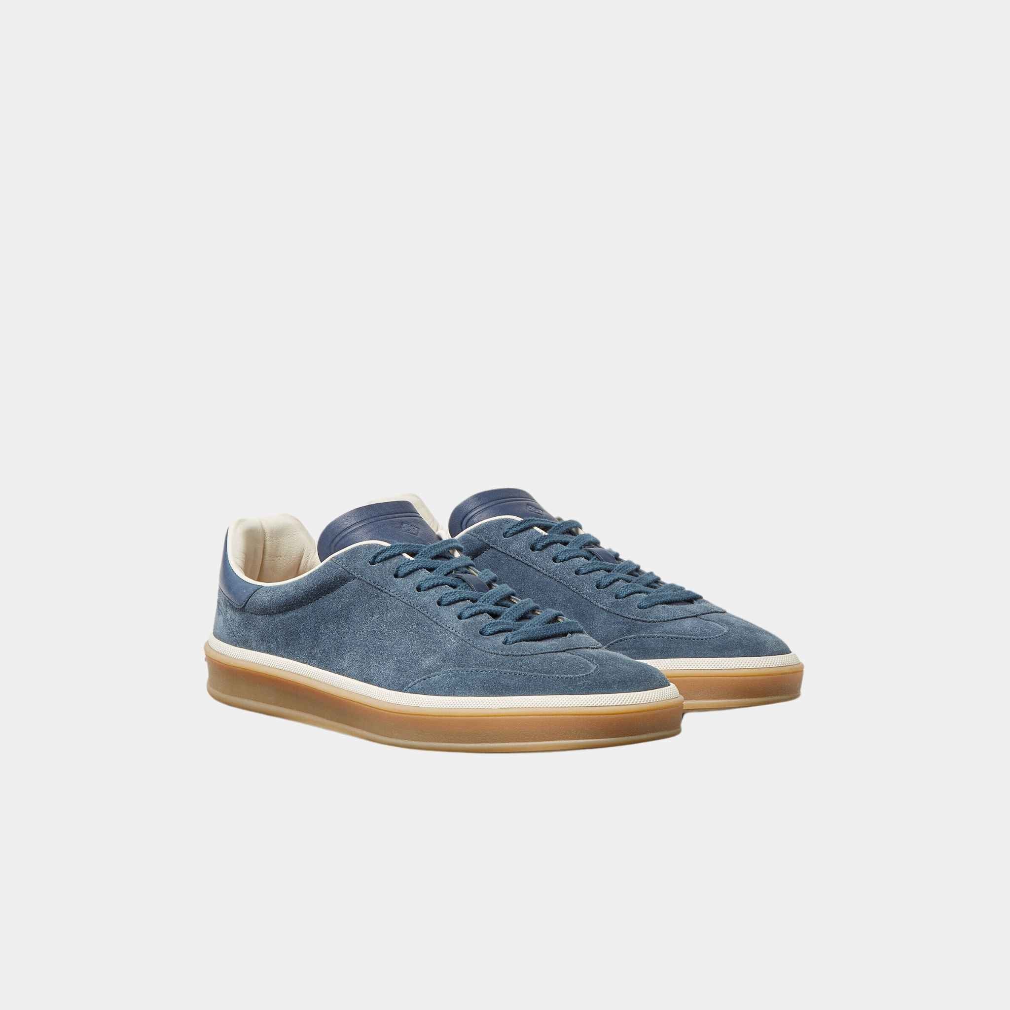 Loro Piana Tennis Walk Sneaker Men Suede Calf Split, Black Figs, Front